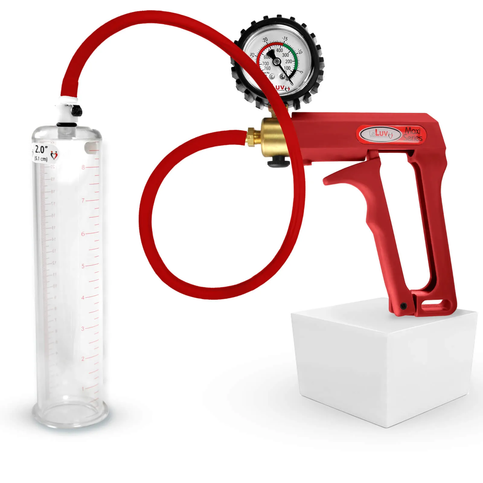 LeLuv Maxi Penis Pump | Red/Pink Handle, Silicone Hose, No Gauge | Round Flange Cylinder
