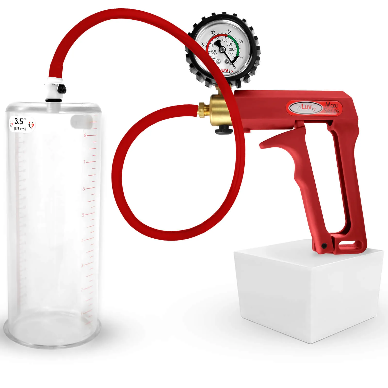 LeLuv Maxi Penis Pump | Red/Pink Handle, Silicone Hose, No Gauge | Round Flange Cylinder