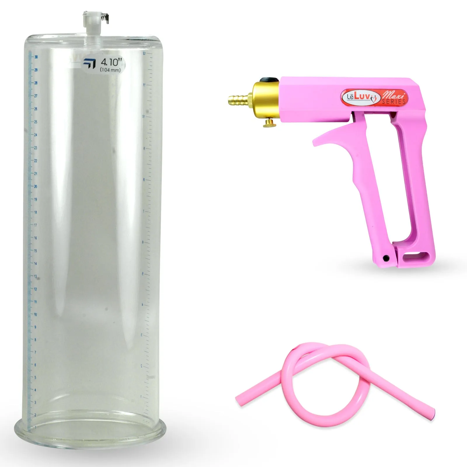LeLuv Maxi Penis Pump | Red/Pink Handle, Silicone Hose, No Gauge | Round Flange Cylinder