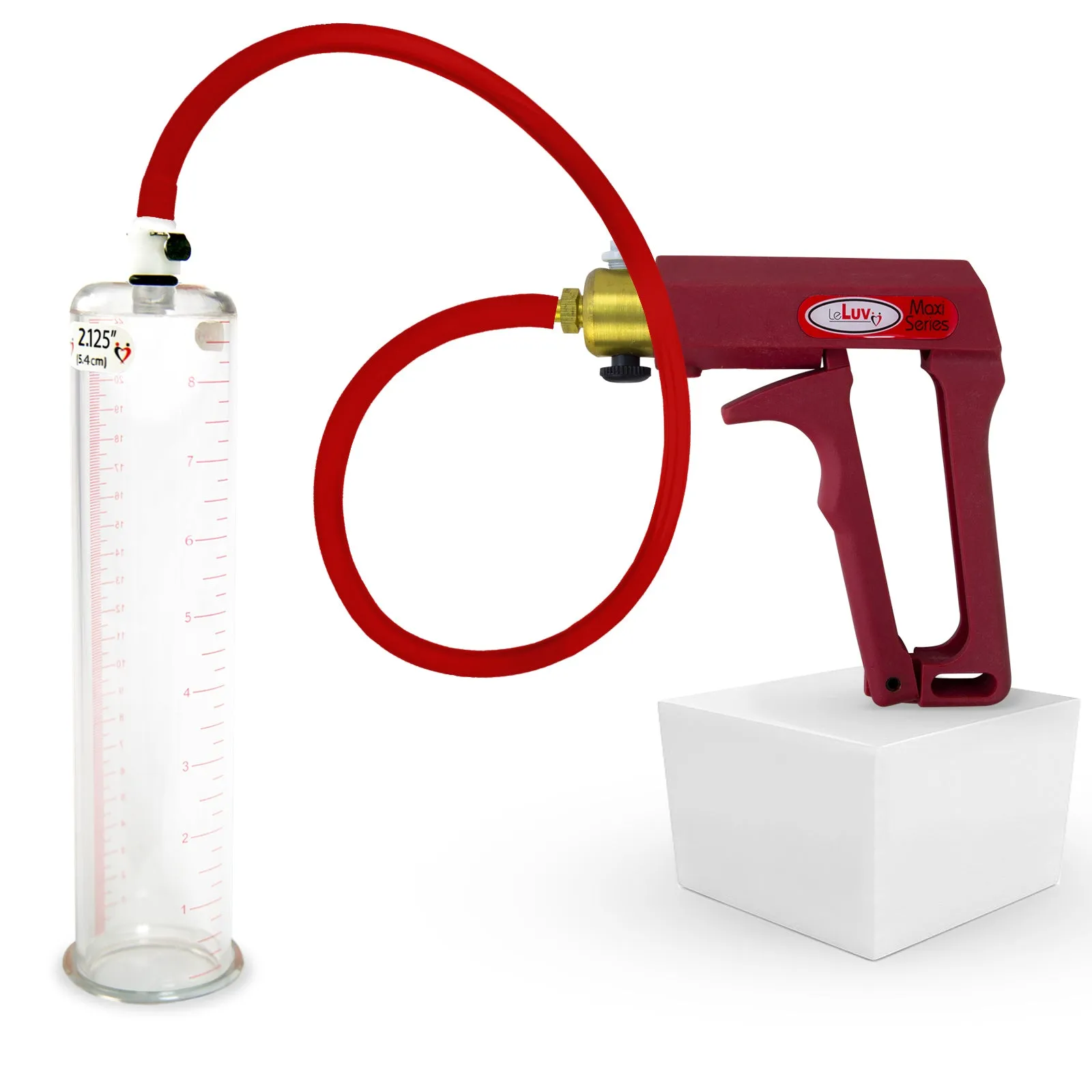 LeLuv Maxi Penis Pump | Red/Pink Handle, Silicone Hose, No Gauge | Round Flange Cylinder