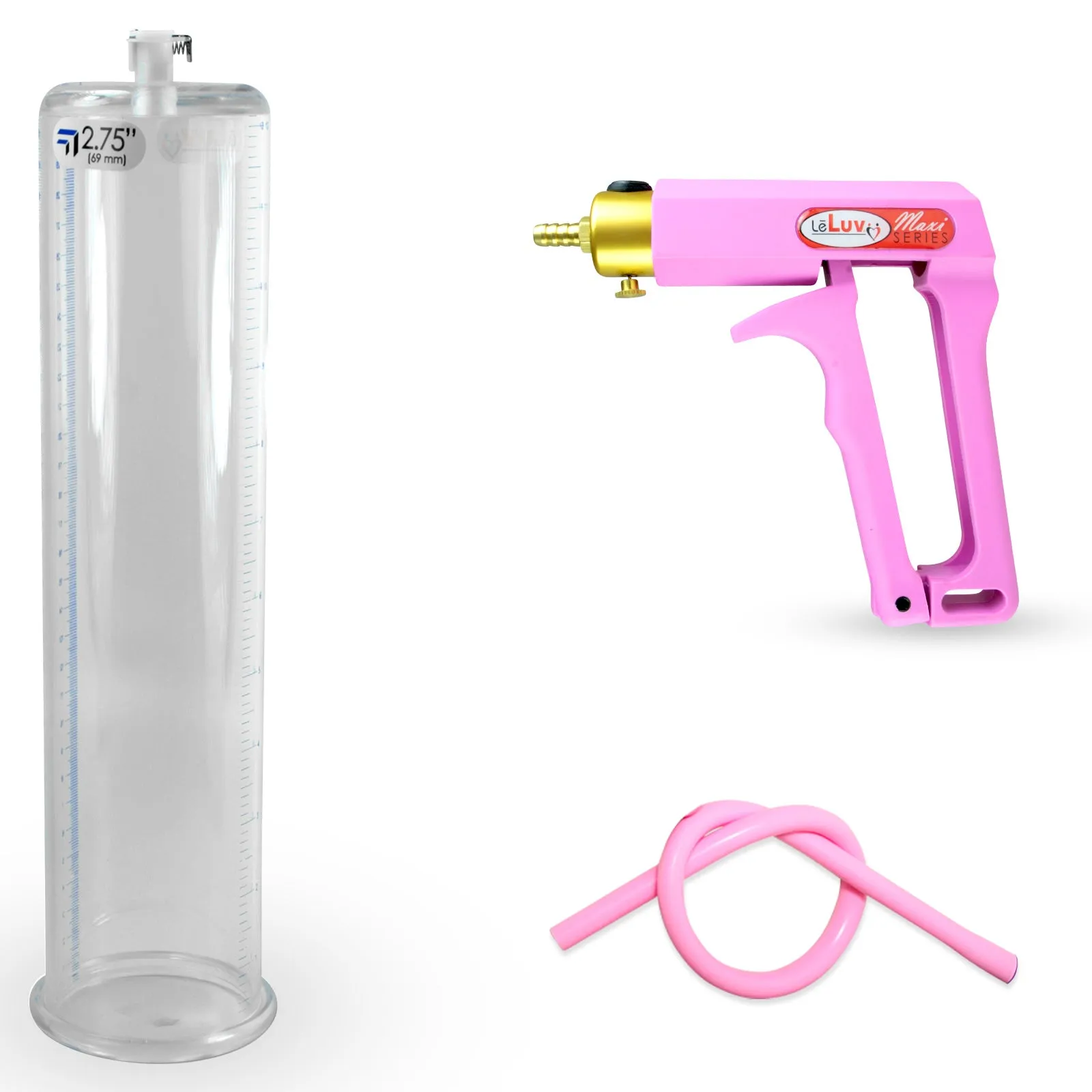 LeLuv Maxi Penis Pump | Red/Pink Handle, Silicone Hose, No Gauge | Round Flange Cylinder