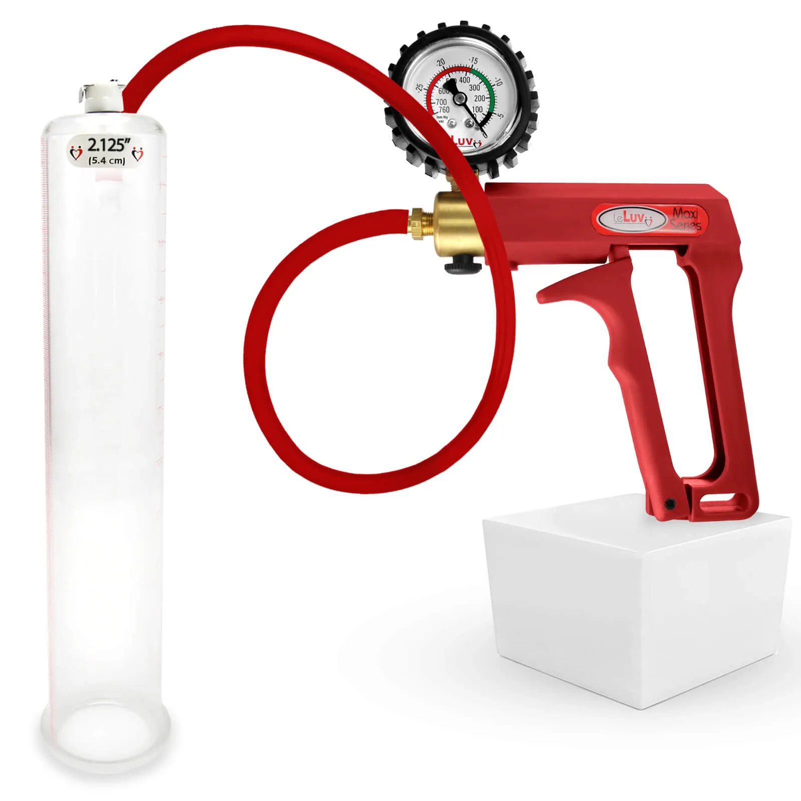 LeLuv Maxi Penis Pump | Red/Pink Handle, Silicone Hose, No Gauge | Round Flange Cylinder