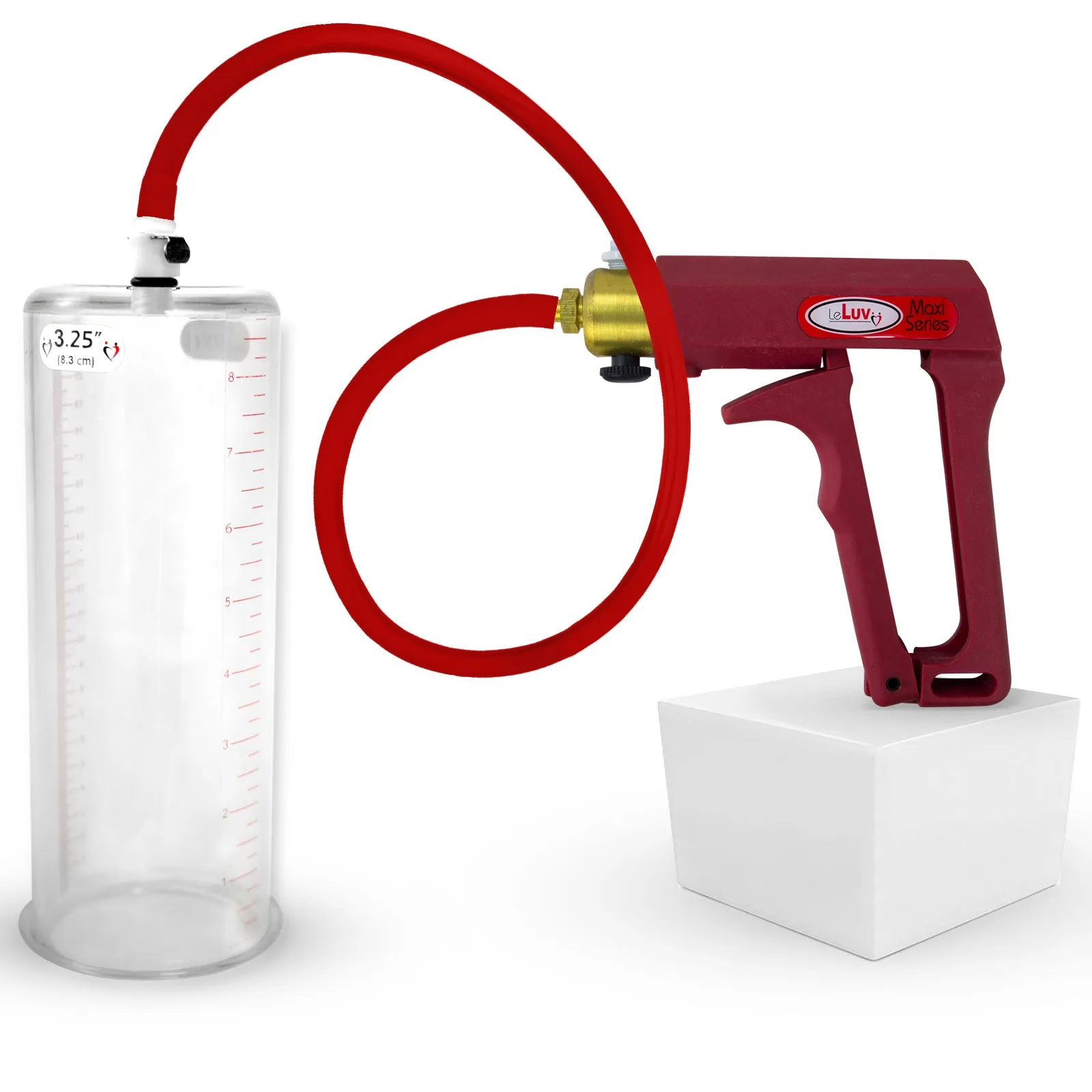 LeLuv Maxi Penis Pump | Red/Pink Handle, Silicone Hose, No Gauge | Round Flange Cylinder