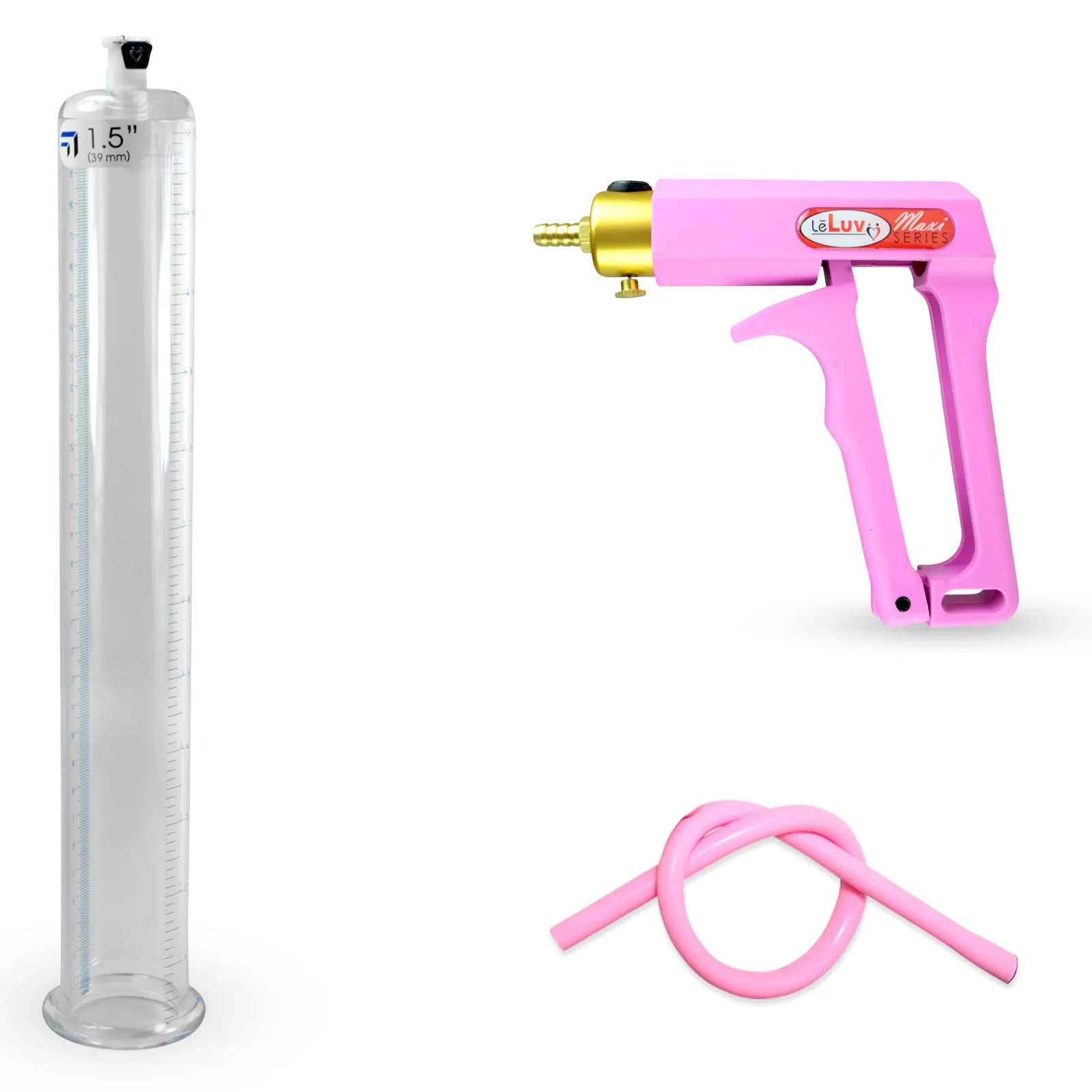 LeLuv Maxi Penis Pump | Red/Pink Handle, Silicone Hose, No Gauge | Round Flange Cylinder
