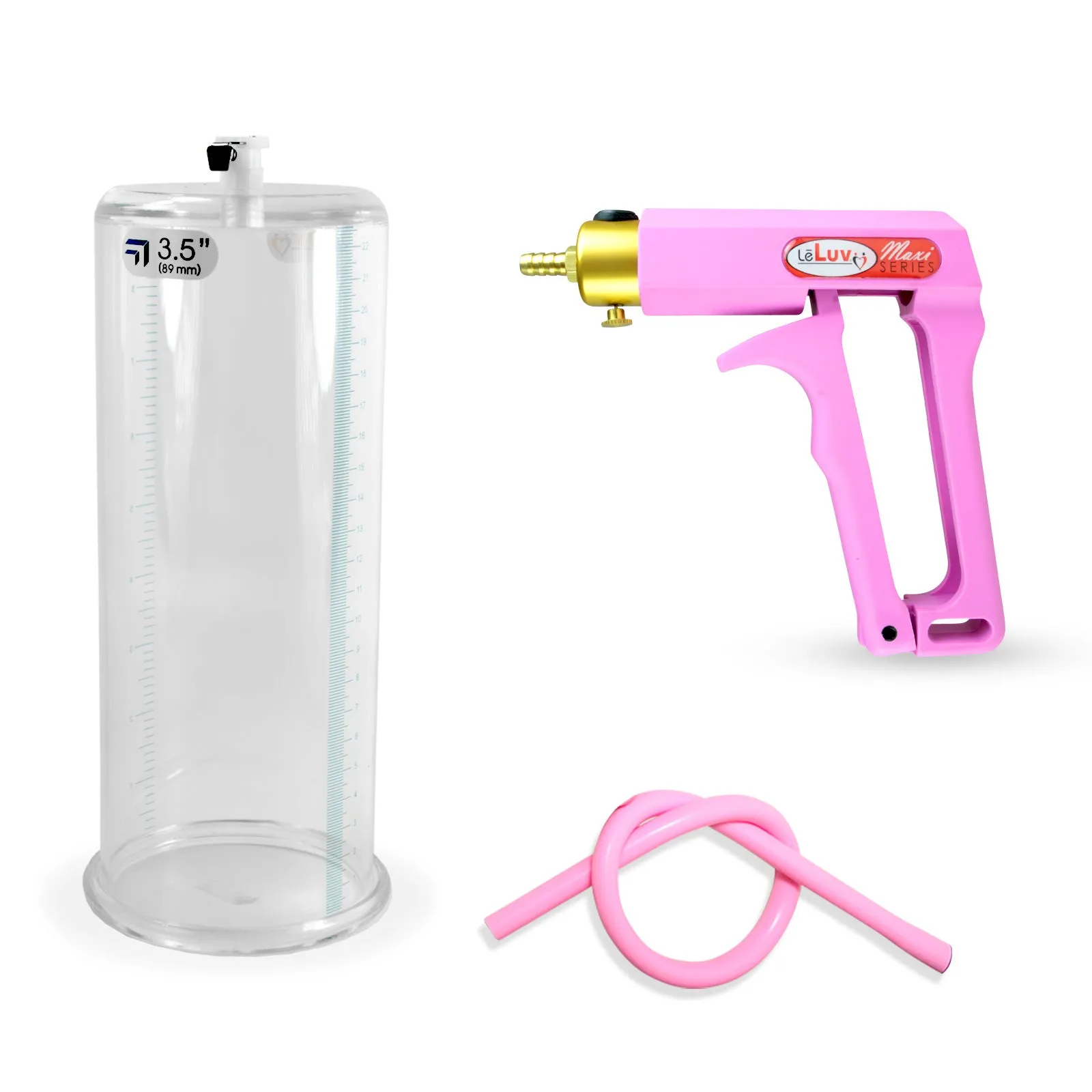 LeLuv Maxi Penis Pump | Red/Pink Handle, Silicone Hose, No Gauge | Round Flange Cylinder