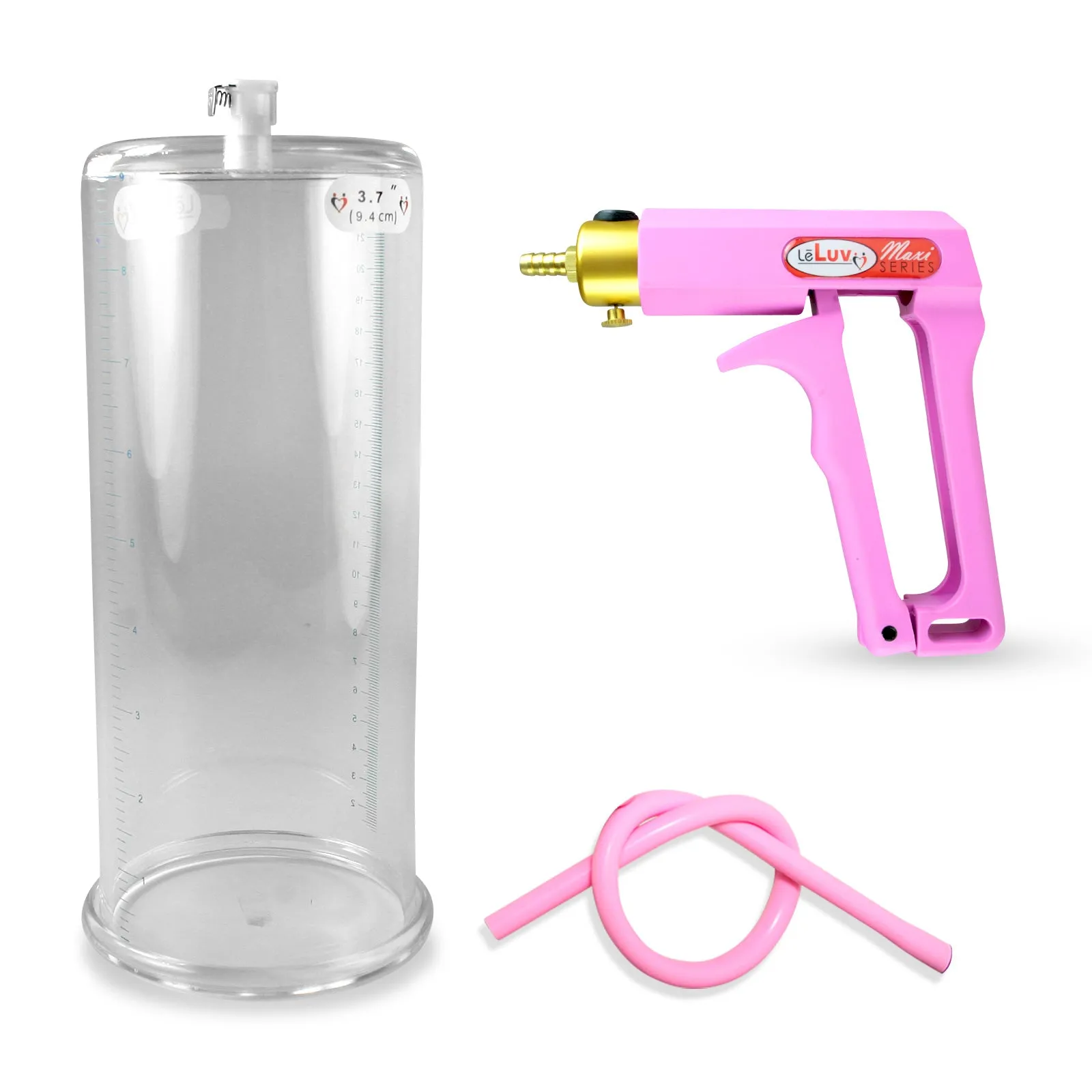 LeLuv Maxi Penis Pump | Red/Pink Handle, Silicone Hose, No Gauge | Round Flange Cylinder