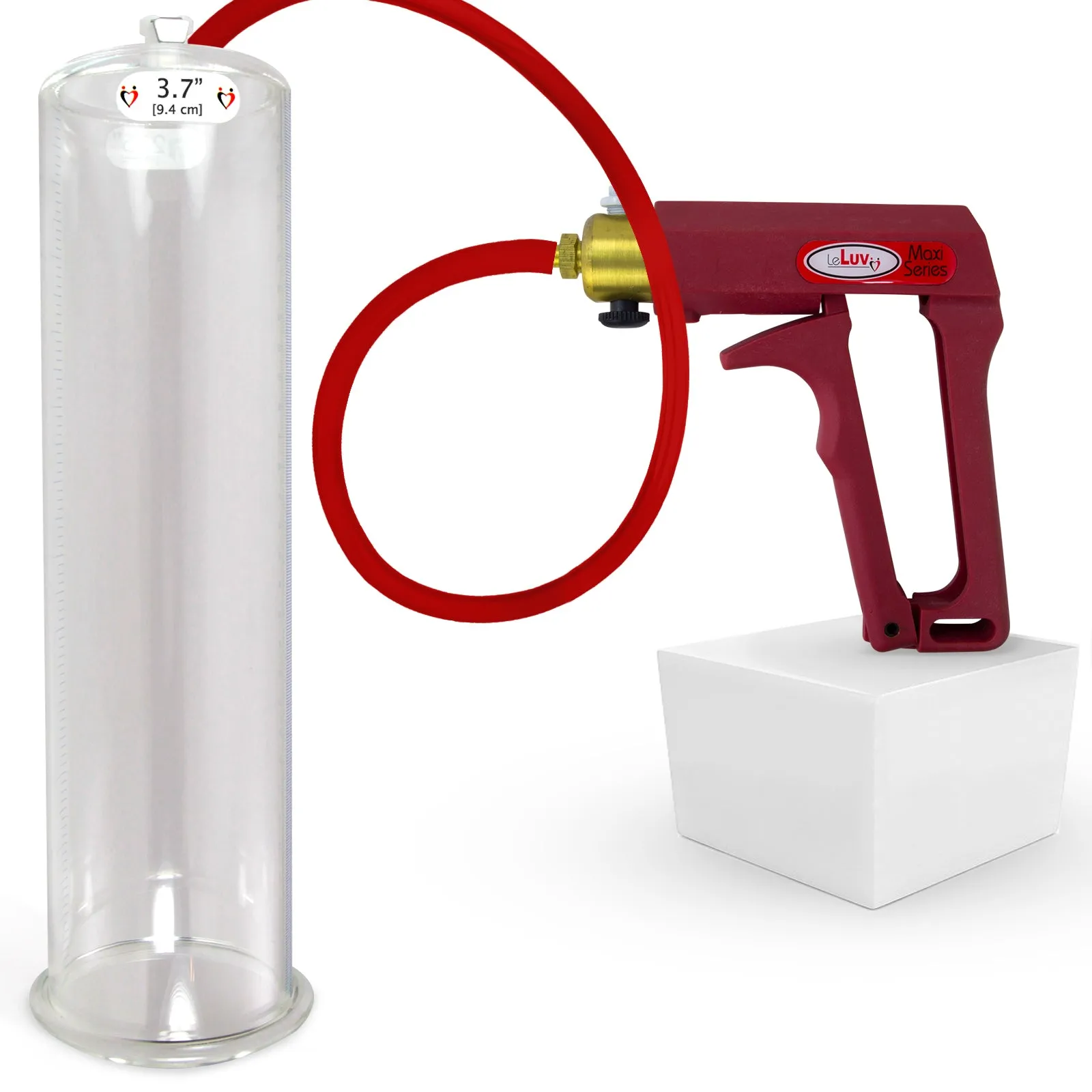 LeLuv Maxi Penis Pump | Red/Pink Handle, Silicone Hose, No Gauge | Round Flange Cylinder