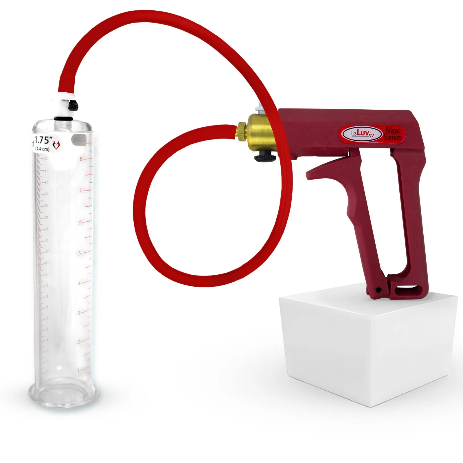 LeLuv Maxi Penis Pump | Red/Pink Handle, Silicone Hose, No Gauge | Round Flange Cylinder