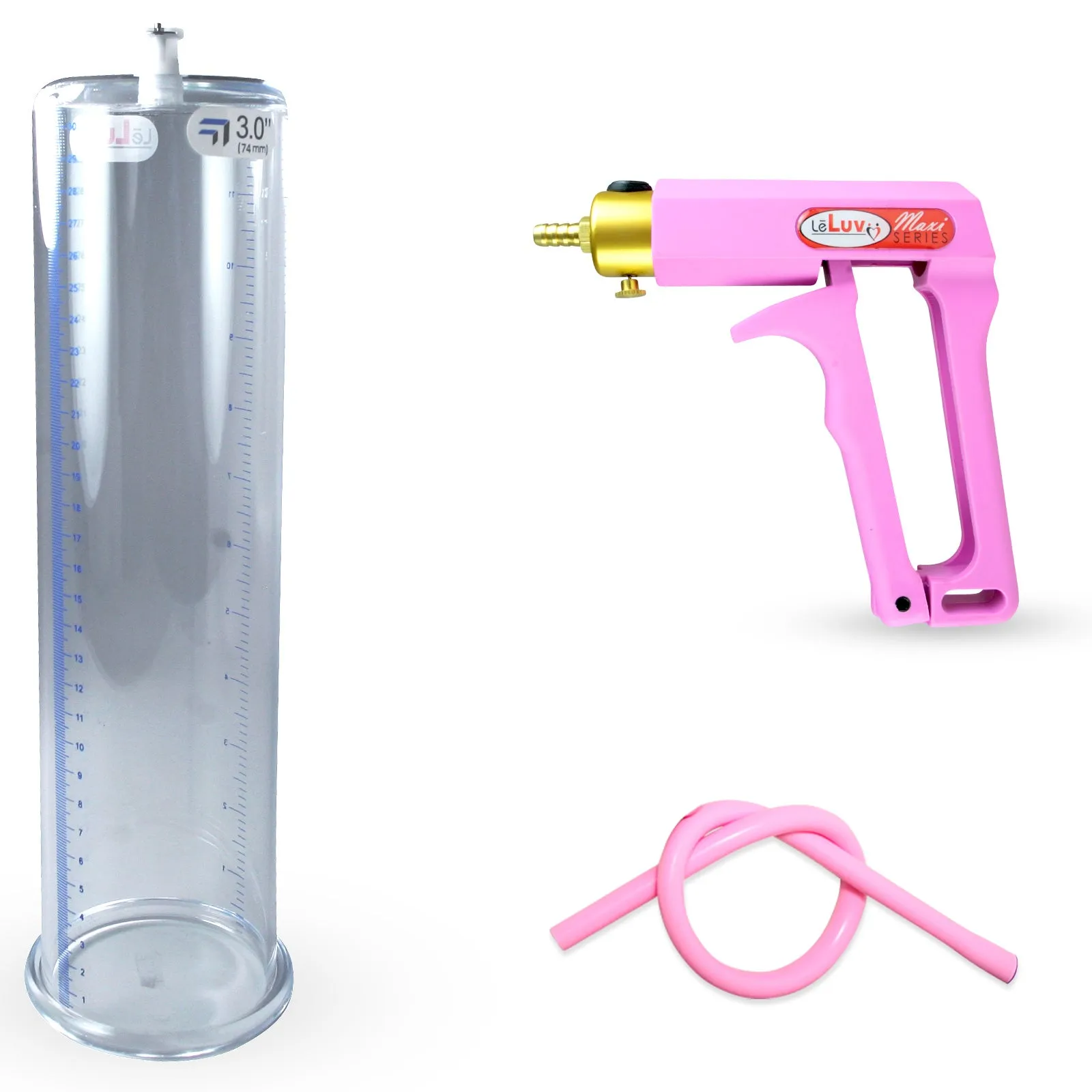 LeLuv Maxi Penis Pump | Red/Pink Handle, Silicone Hose, No Gauge | Round Flange Cylinder
