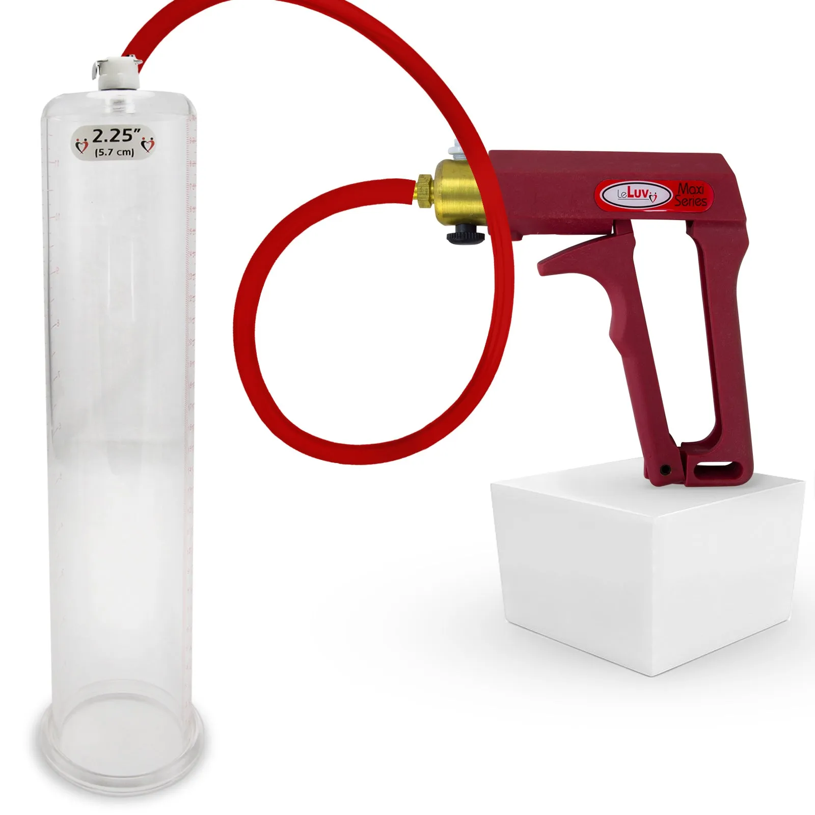 LeLuv Maxi Penis Pump | Red/Pink Handle, Silicone Hose, No Gauge | Round Flange Cylinder
