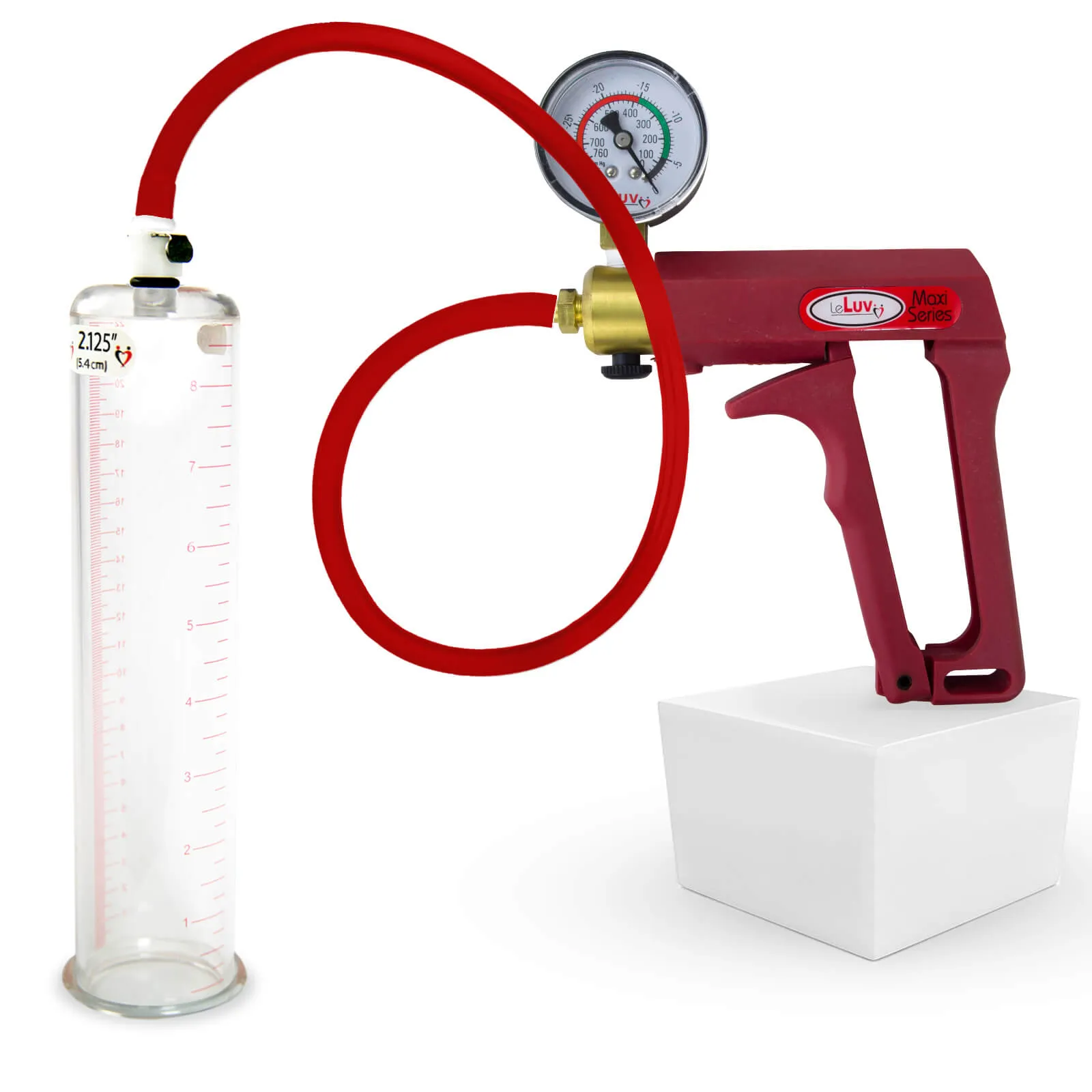 LeLuv Maxi Penis Pump | Red/Pink Handle, Silicone Hose, No Gauge | Round Flange Cylinder
