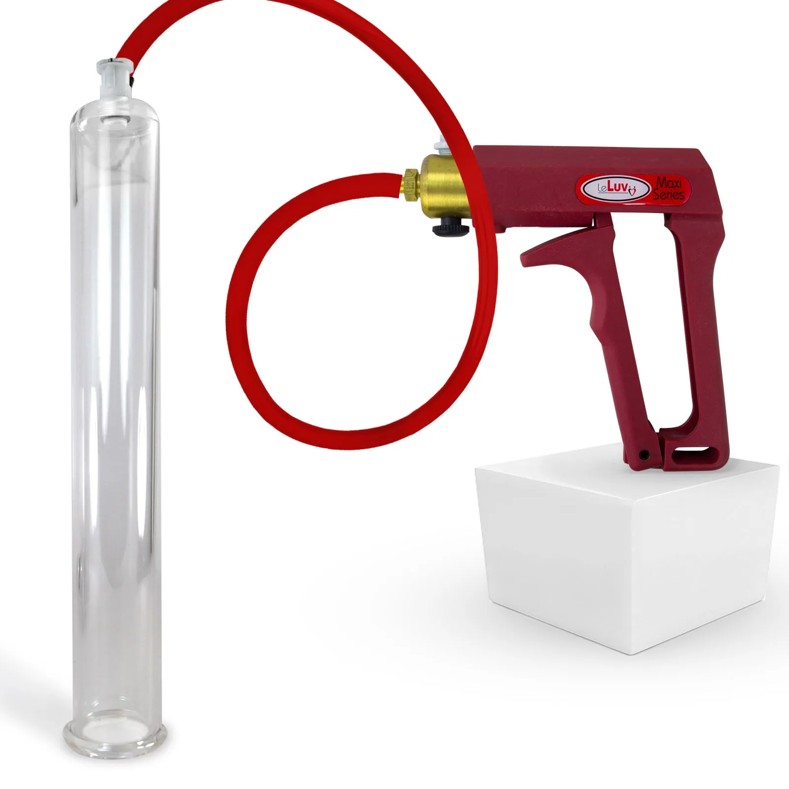 LeLuv Maxi Penis Pump | Red/Pink Handle, Silicone Hose, No Gauge | Round Flange Cylinder