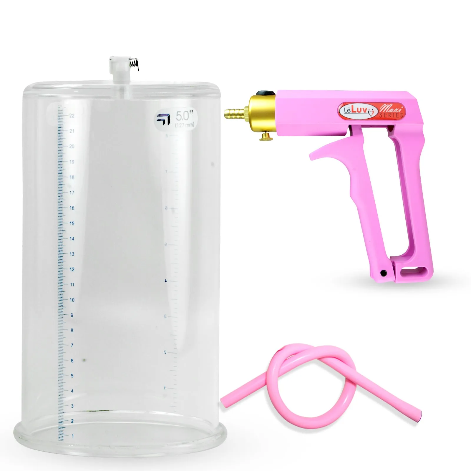 LeLuv Maxi Penis Pump | Red/Pink Handle, Silicone Hose, No Gauge | Round Flange Cylinder