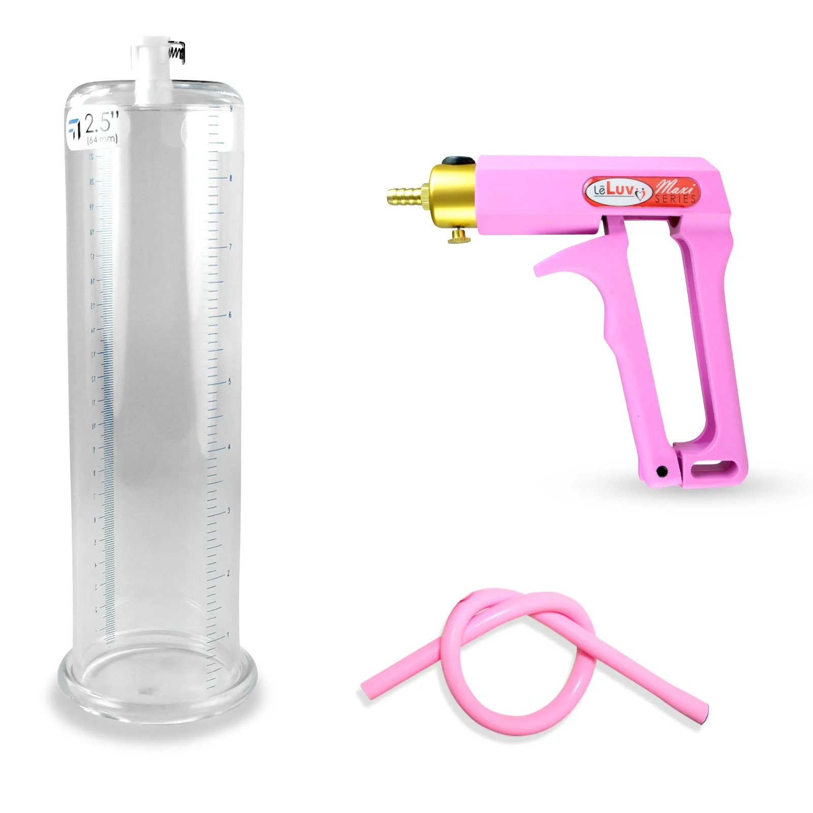 LeLuv Maxi Penis Pump | Red/Pink Handle, Silicone Hose, No Gauge | Round Flange Cylinder