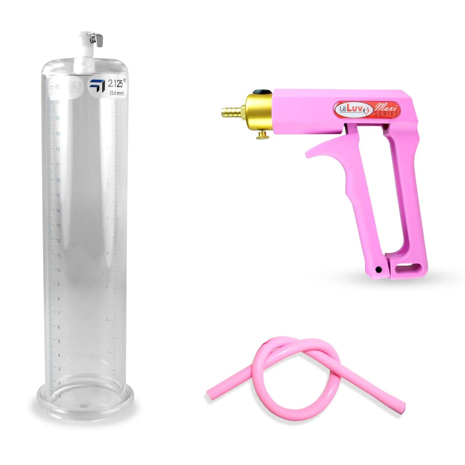 LeLuv Maxi Penis Pump | Red/Pink Handle, Silicone Hose, No Gauge | Round Flange Cylinder