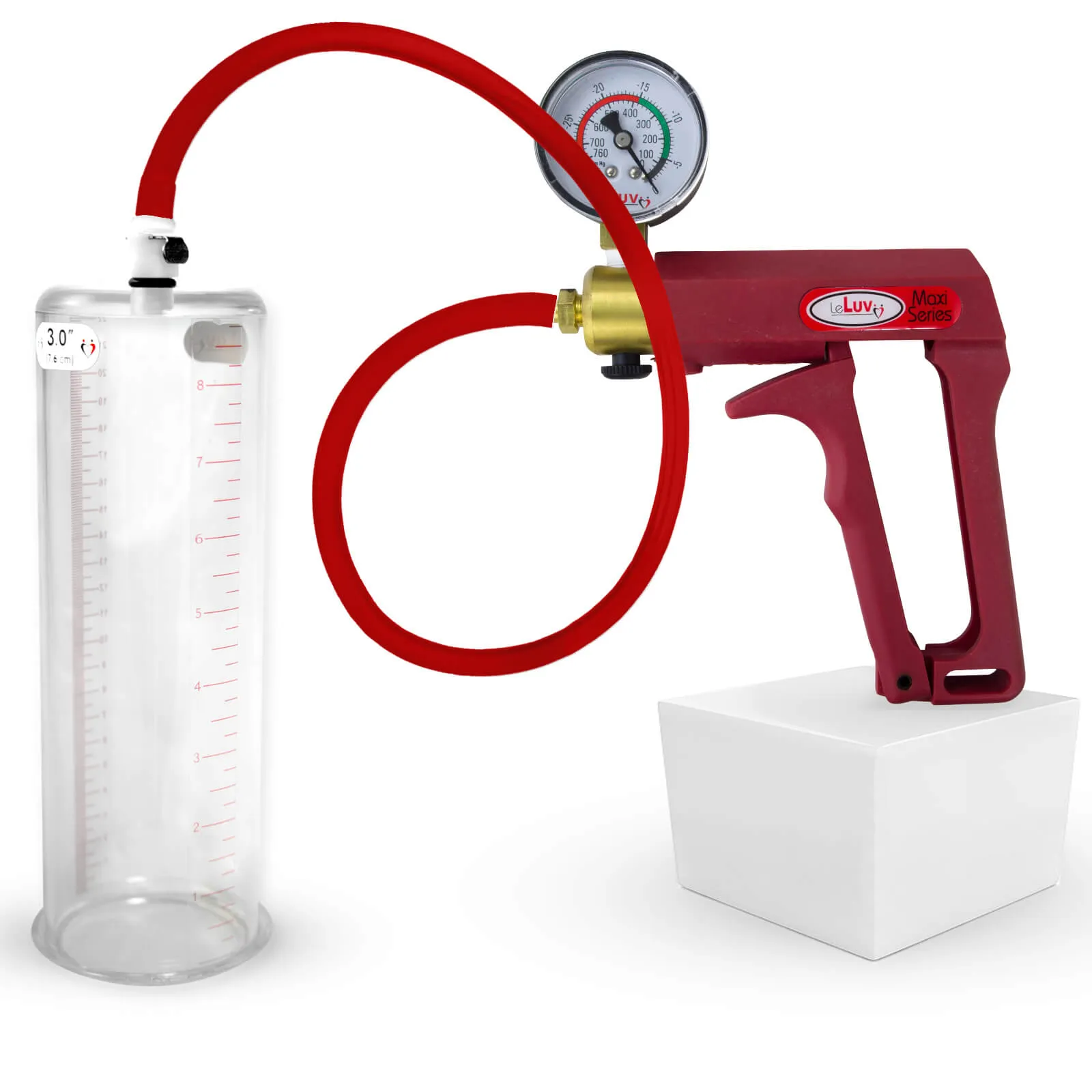 LeLuv Maxi Penis Pump | Red/Pink Handle, Silicone Hose, No Gauge | Round Flange Cylinder