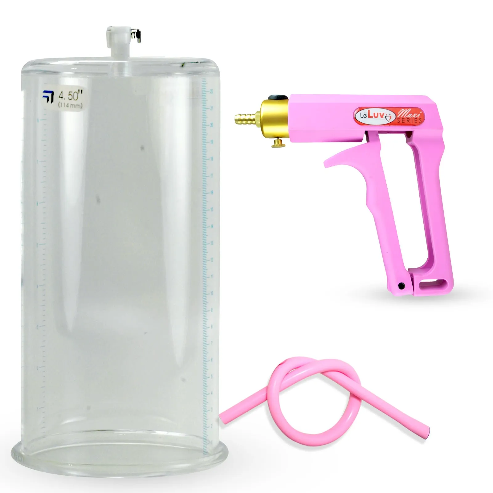 LeLuv Maxi Penis Pump | Red/Pink Handle, Silicone Hose, No Gauge | Round Flange Cylinder
