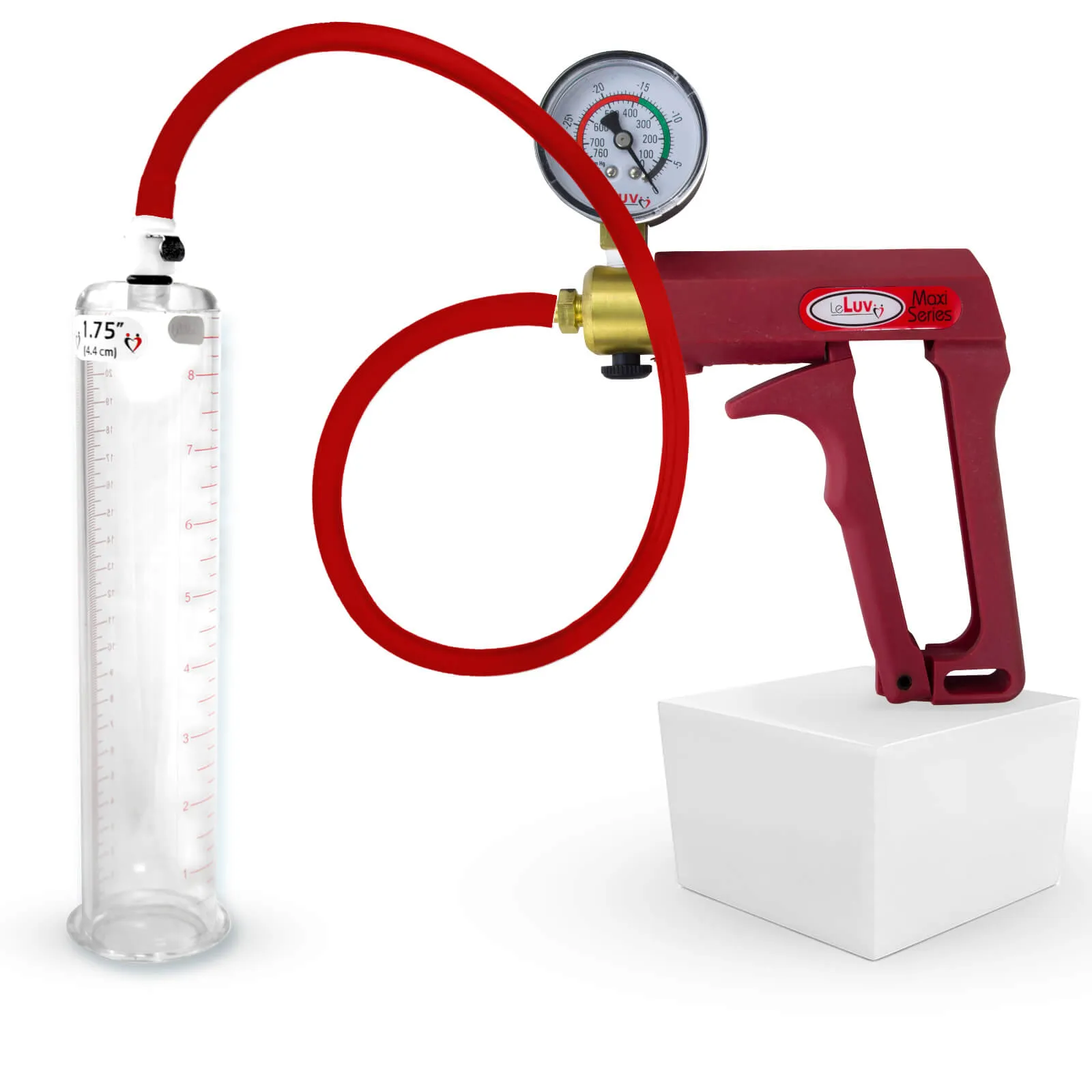 LeLuv Maxi Penis Pump | Red/Pink Handle, Silicone Hose, No Gauge | Round Flange Cylinder