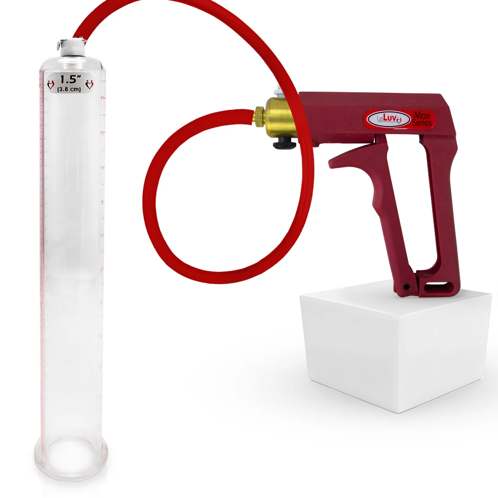 LeLuv Maxi Penis Pump | Red/Pink Handle, Silicone Hose, No Gauge | Round Flange Cylinder