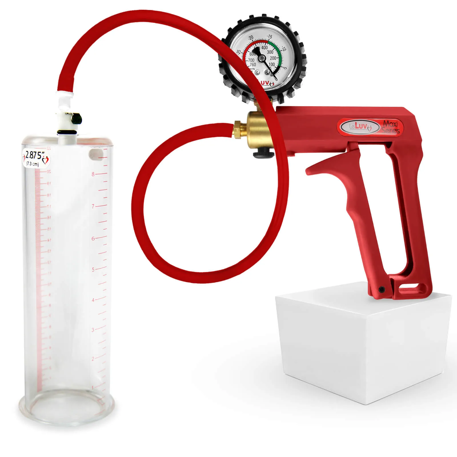 LeLuv Maxi Penis Pump | Red/Pink Handle, Silicone Hose, No Gauge | Round Flange Cylinder