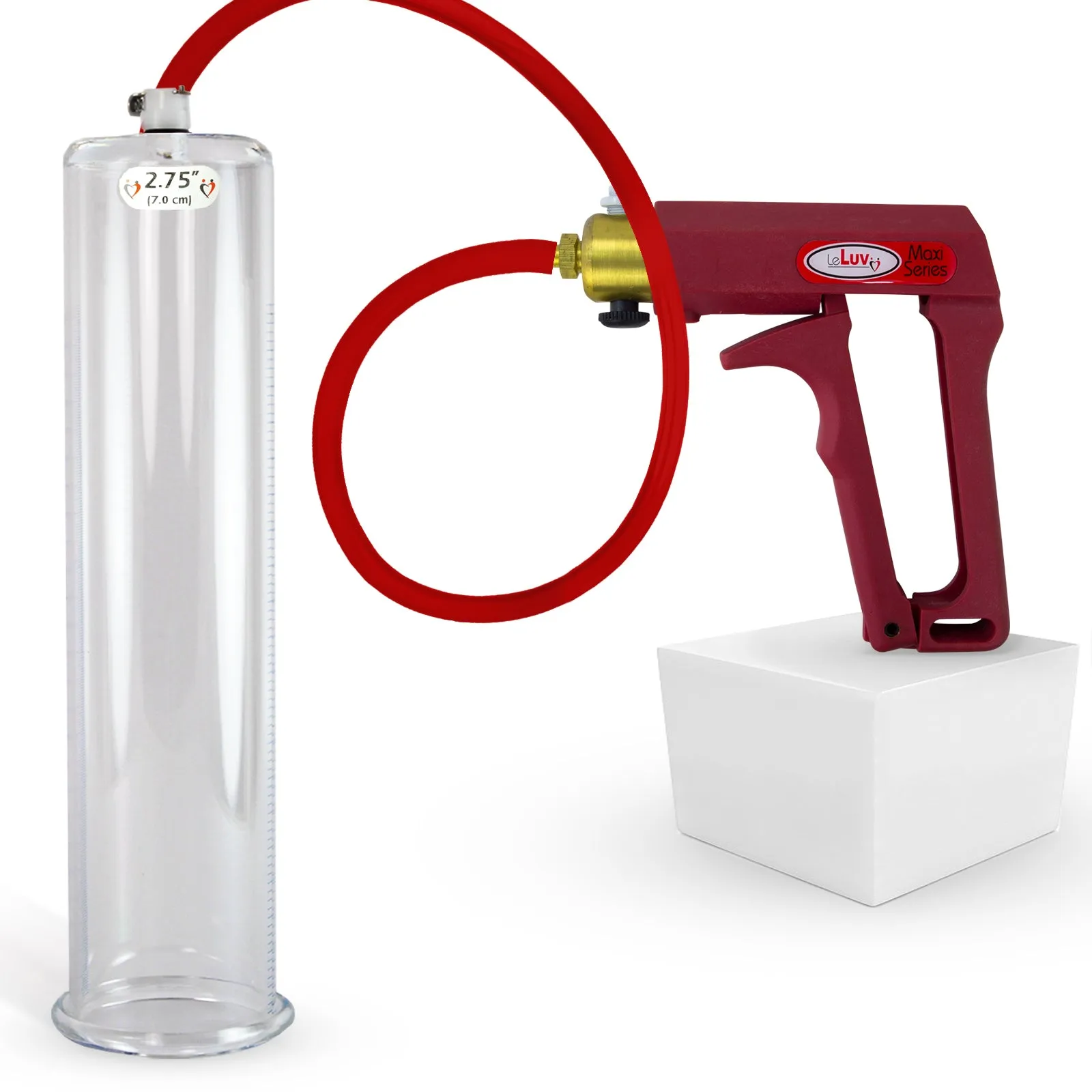 LeLuv Maxi Penis Pump | Red/Pink Handle, Silicone Hose, No Gauge | Round Flange Cylinder