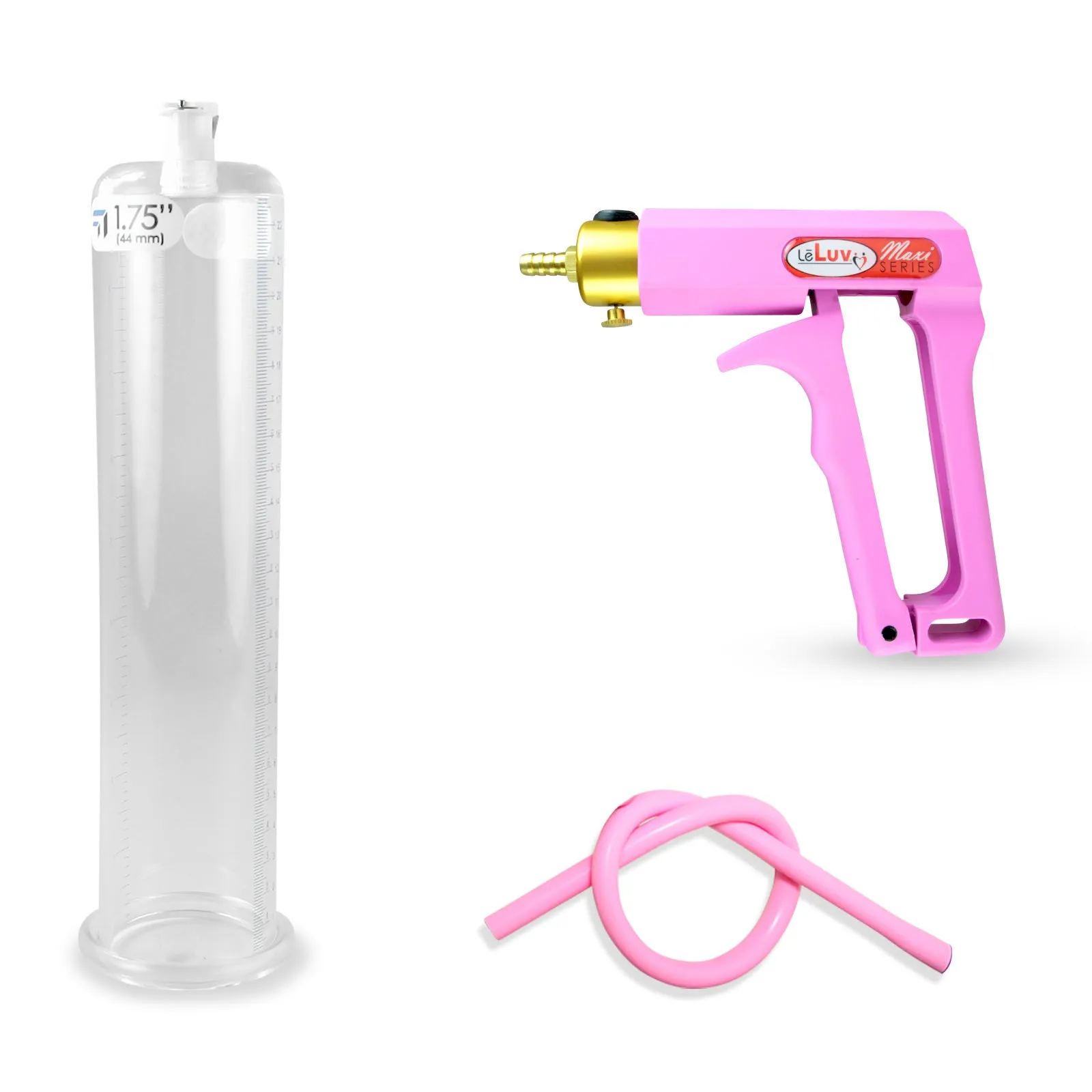 LeLuv Maxi Penis Pump | Red/Pink Handle, Silicone Hose, No Gauge | Round Flange Cylinder