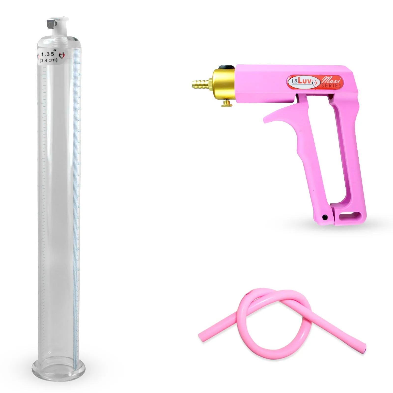 LeLuv Maxi Penis Pump | Red/Pink Handle, Silicone Hose, No Gauge | Round Flange Cylinder