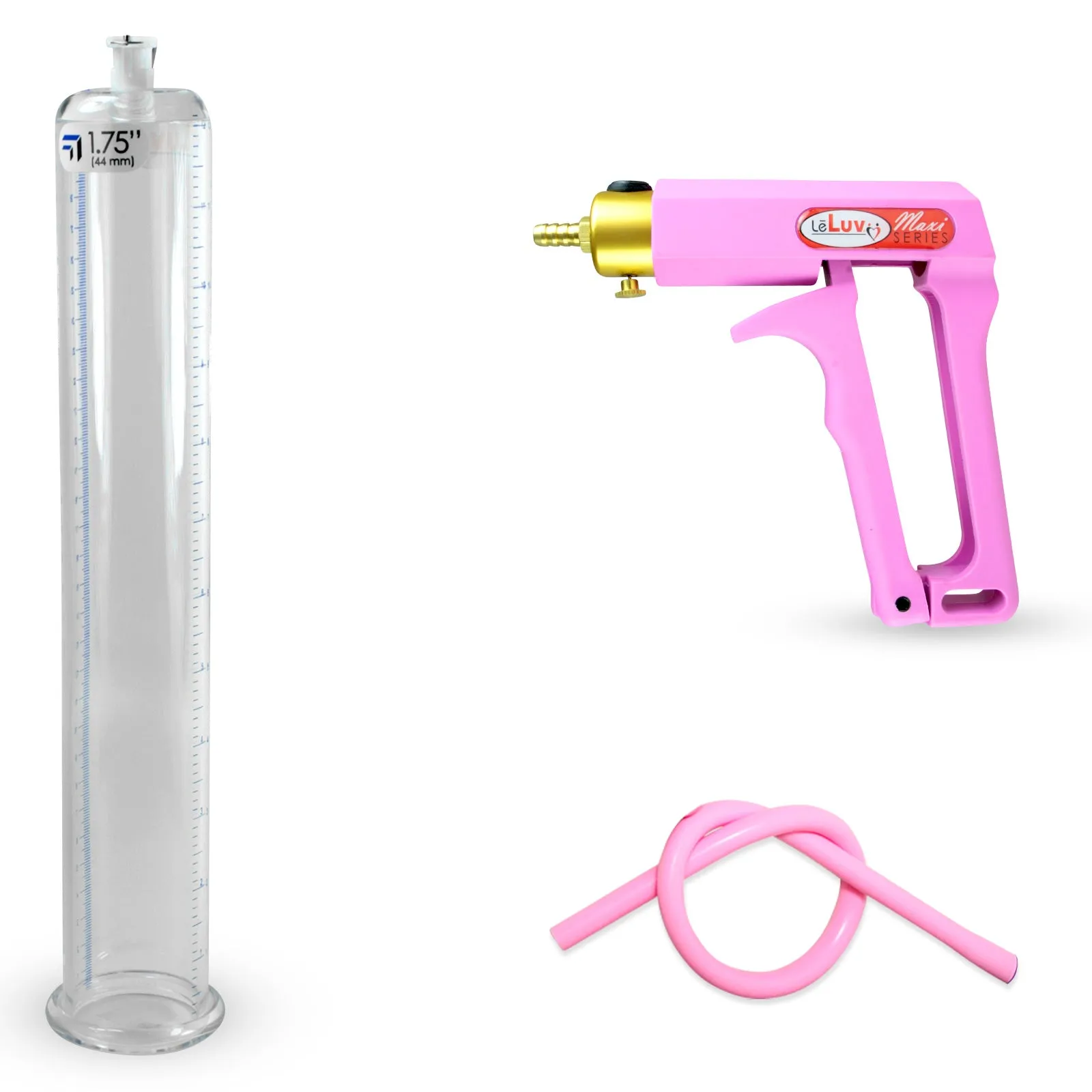 LeLuv Maxi Penis Pump | Red/Pink Handle, Silicone Hose, No Gauge | Round Flange Cylinder
