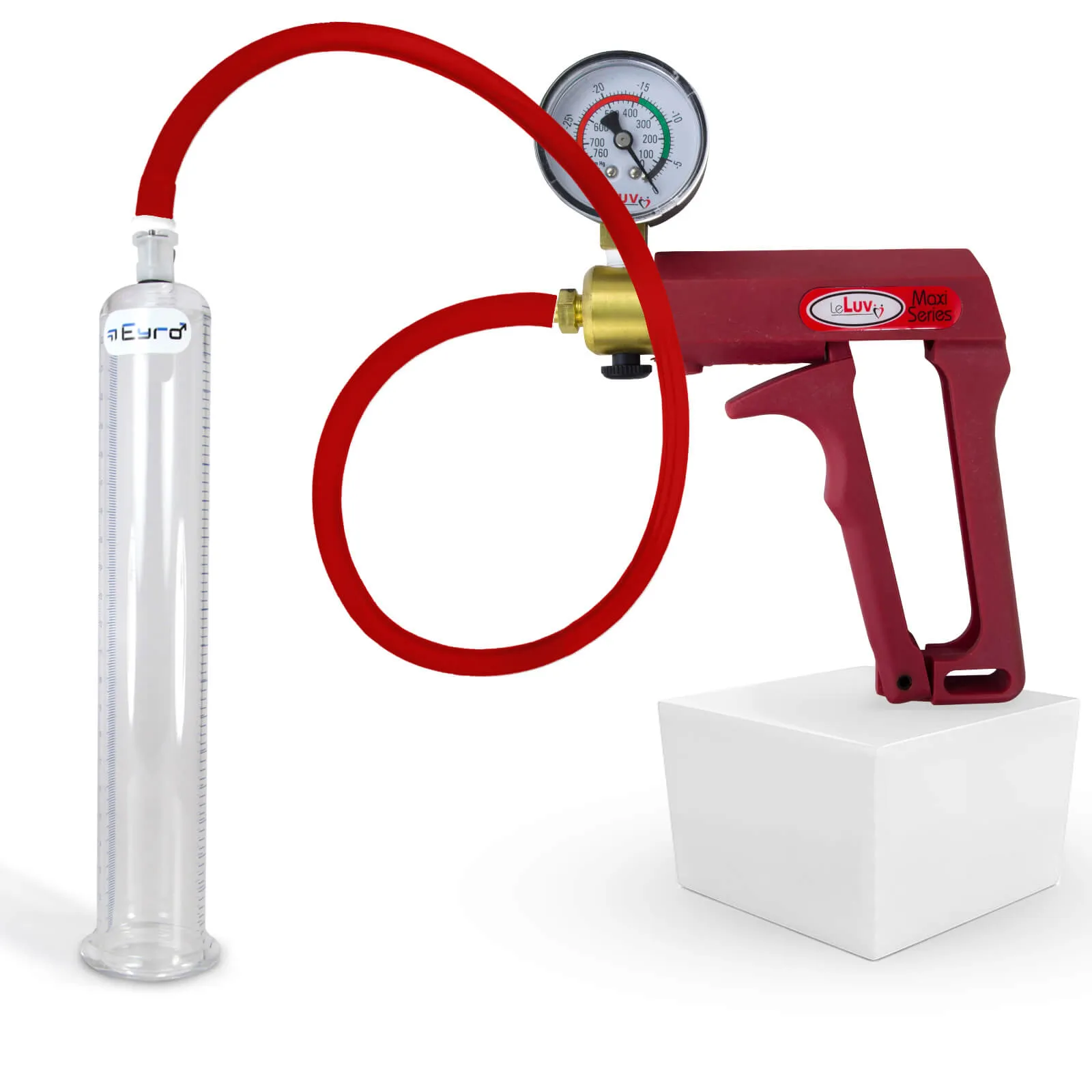 LeLuv Maxi Penis Pump | Red/Pink Handle, Silicone Hose, No Gauge | Round Flange Cylinder