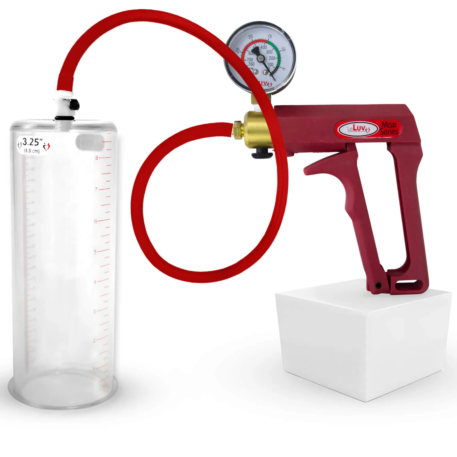 LeLuv Maxi Penis Pump | Red/Pink Handle, Silicone Hose, No Gauge | Round Flange Cylinder