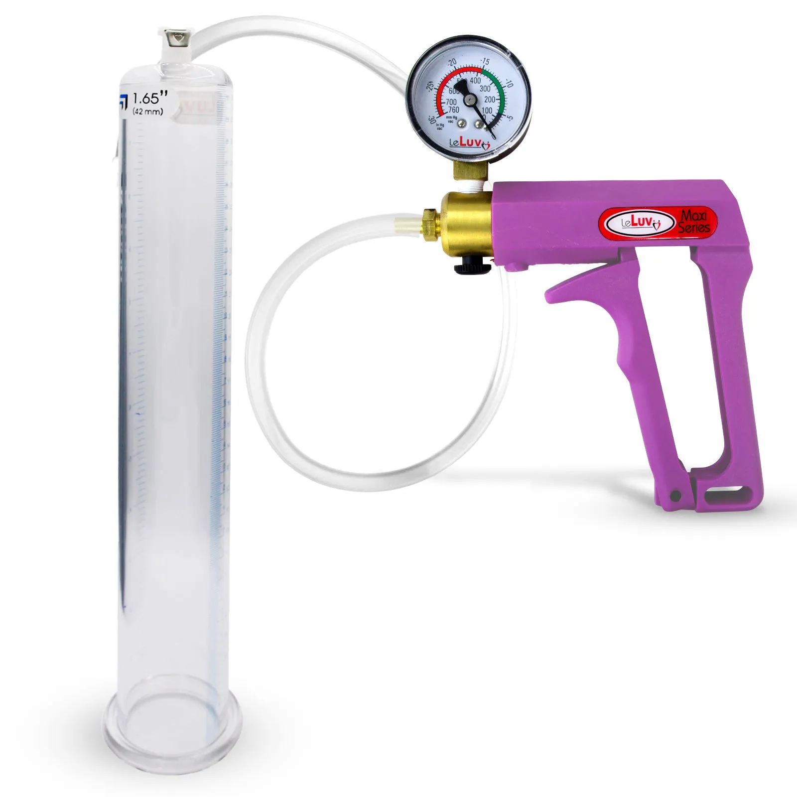 LeLuv Maxi Purple Penis Pump Clear Hose | Gauge/Protected Gauge | Round Flange Cylinder