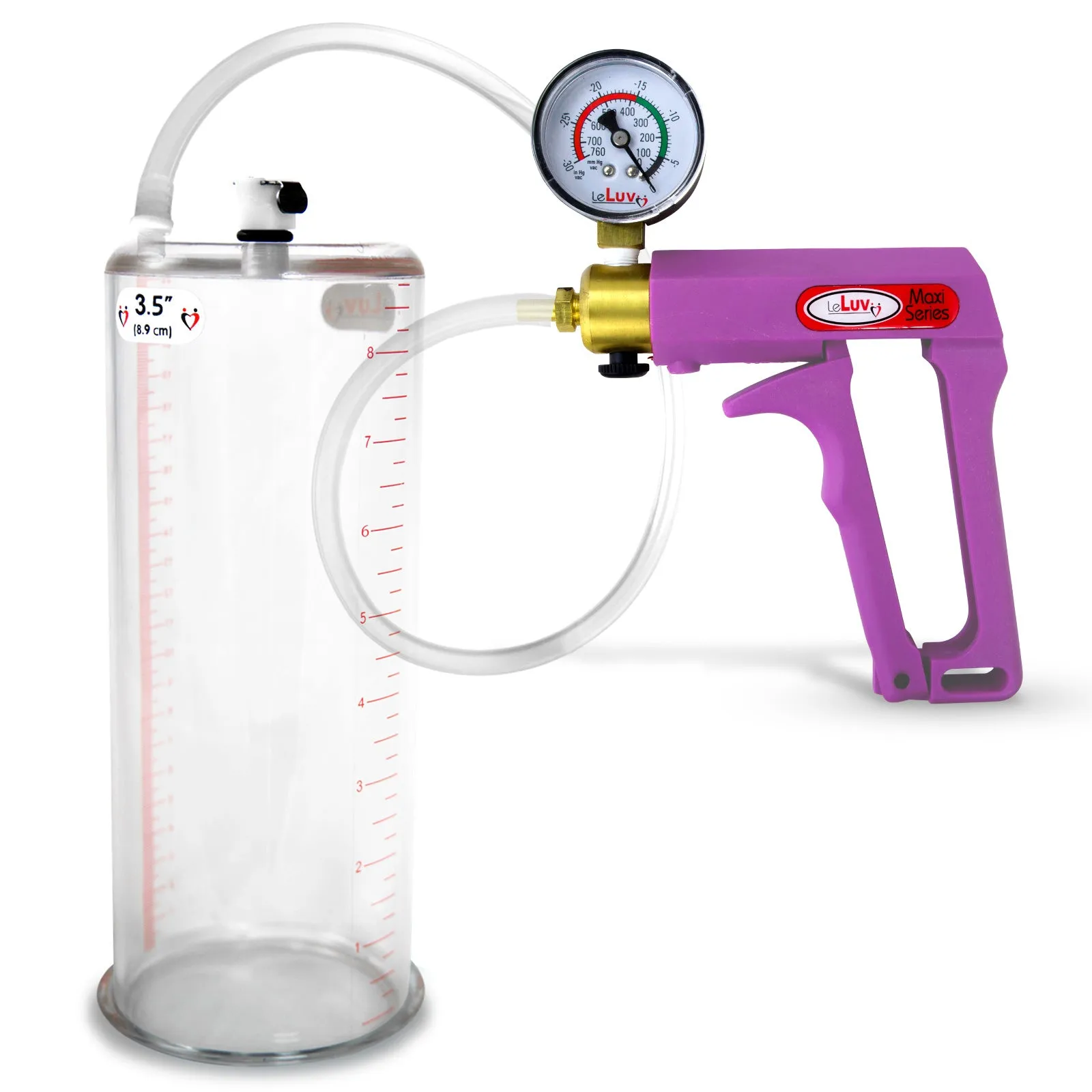 LeLuv Maxi Purple Penis Pump Clear Hose | Gauge/Protected Gauge | Round Flange Cylinder