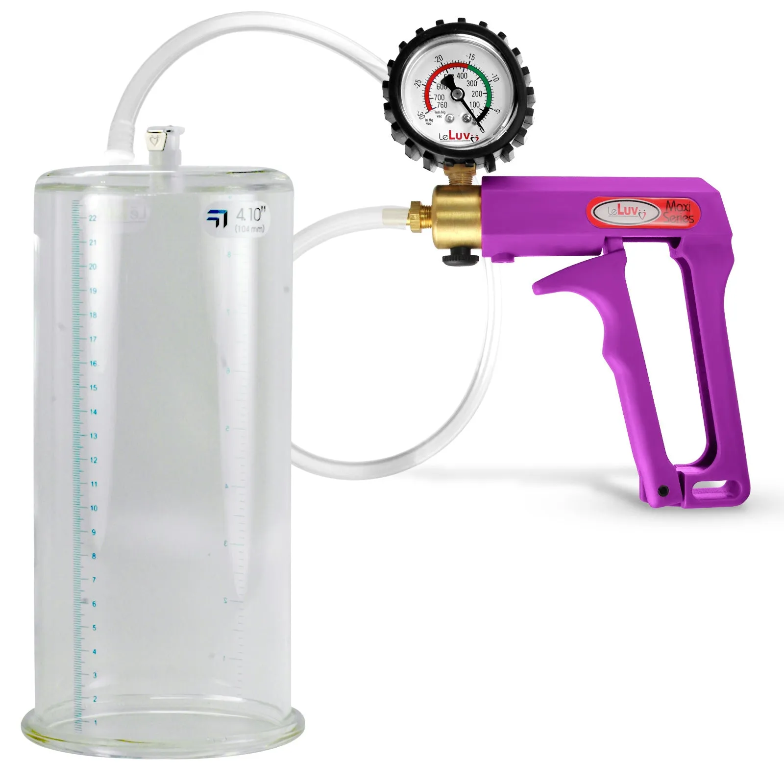LeLuv Maxi Purple Penis Pump Clear Hose | Gauge/Protected Gauge | Round Flange Cylinder