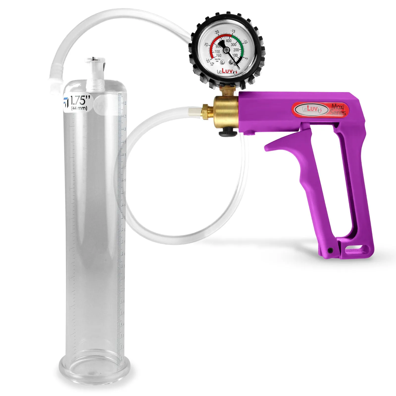 LeLuv Maxi Purple Penis Pump Clear Hose | Gauge/Protected Gauge | Round Flange Cylinder