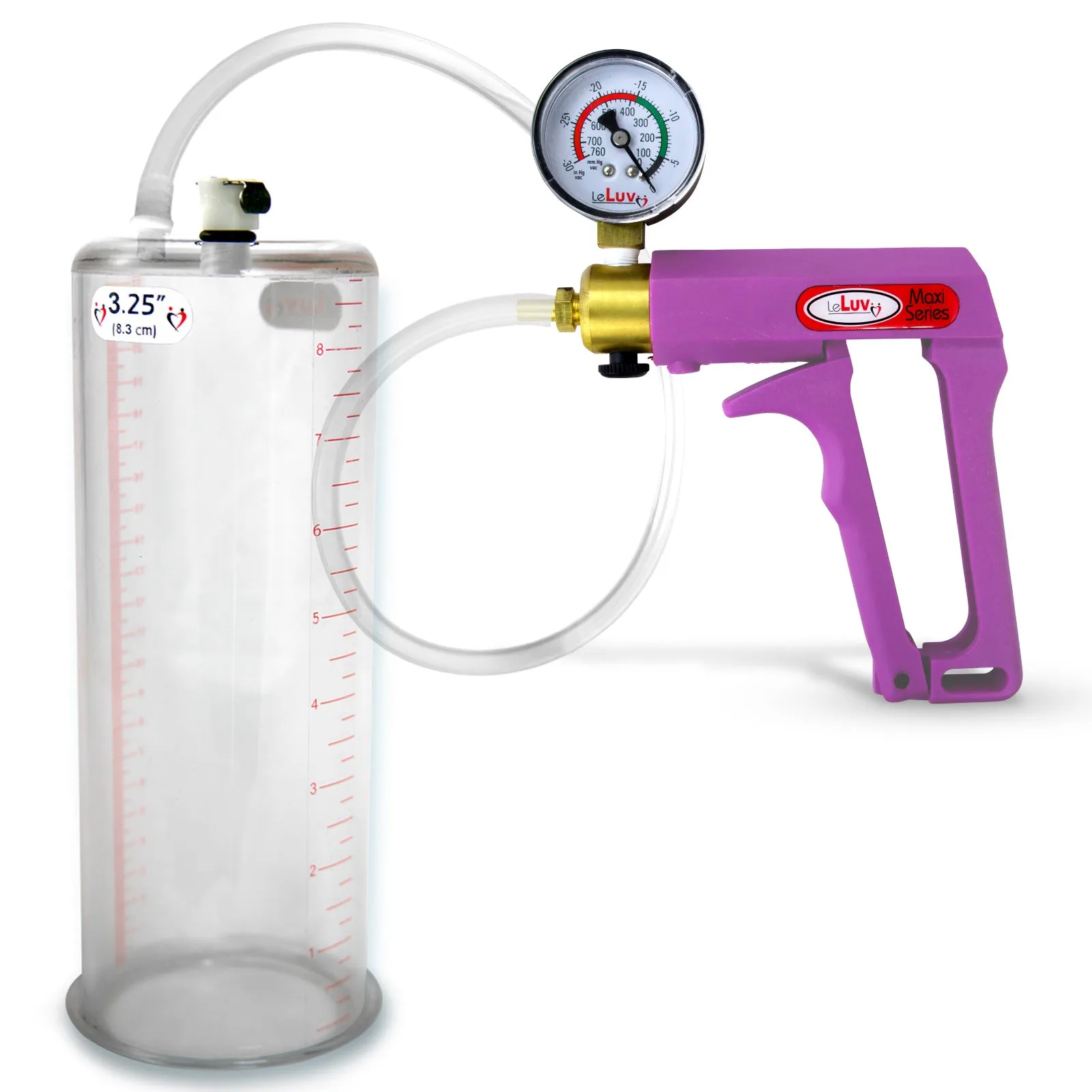LeLuv Maxi Purple Penis Pump Clear Hose | Gauge/Protected Gauge | Round Flange Cylinder