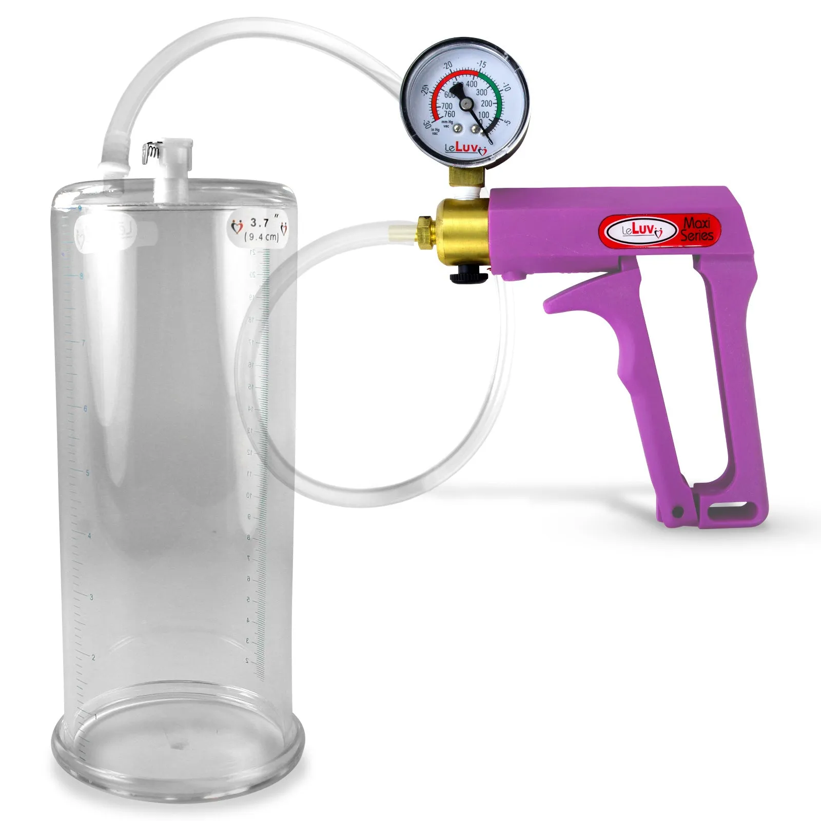 LeLuv Maxi Purple Penis Pump Clear Hose | Gauge/Protected Gauge | Round Flange Cylinder