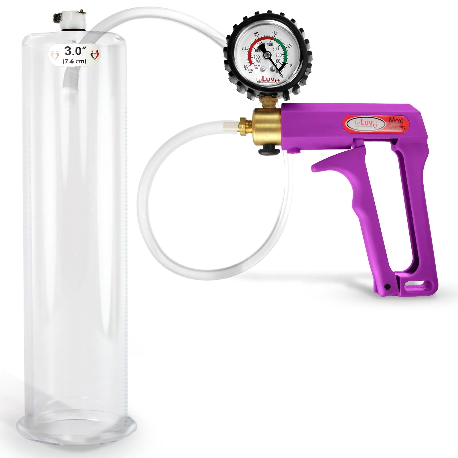 LeLuv Maxi Purple Penis Pump Clear Hose | Gauge/Protected Gauge | Round Flange Cylinder