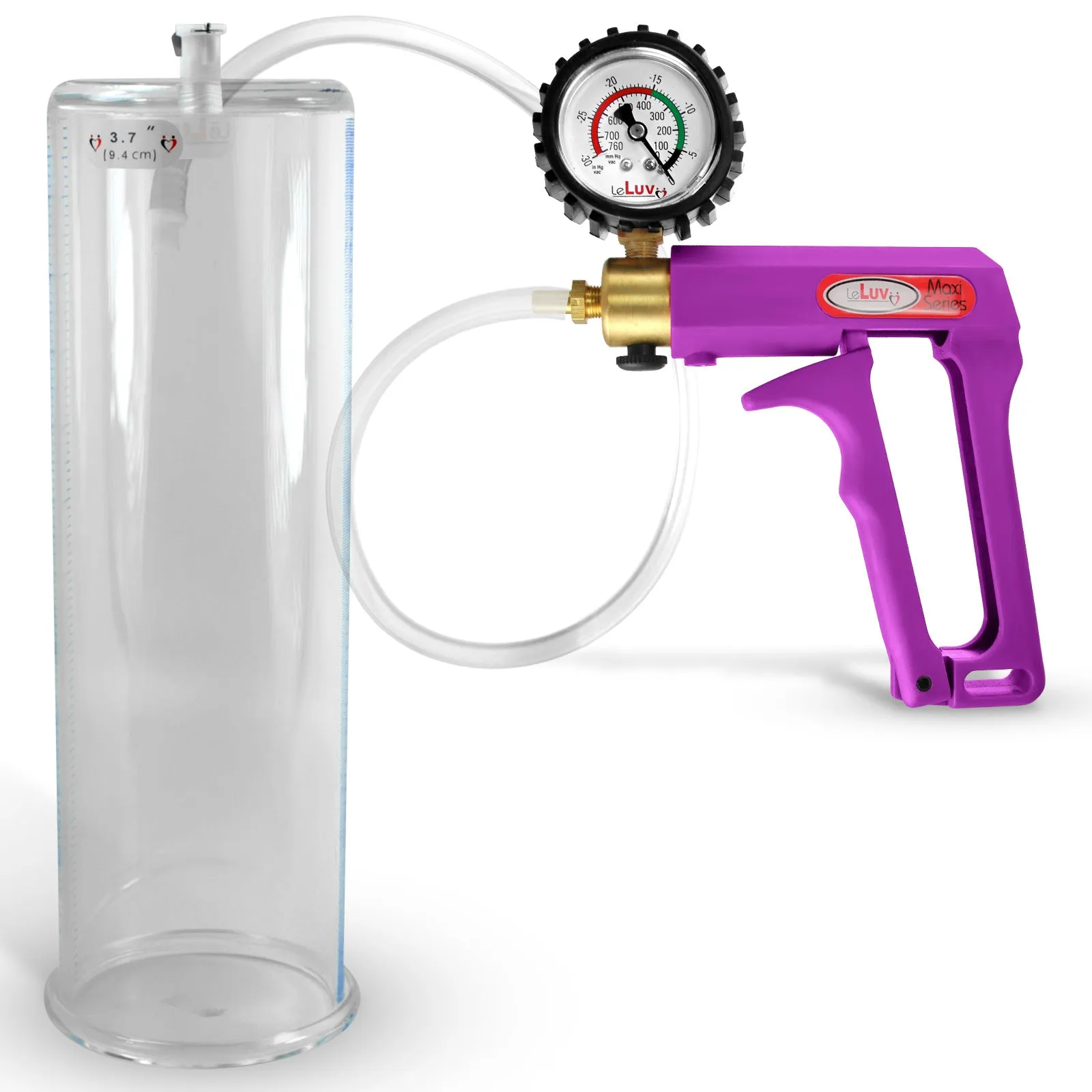 LeLuv Maxi Purple Penis Pump Clear Hose | Gauge/Protected Gauge | Round Flange Cylinder