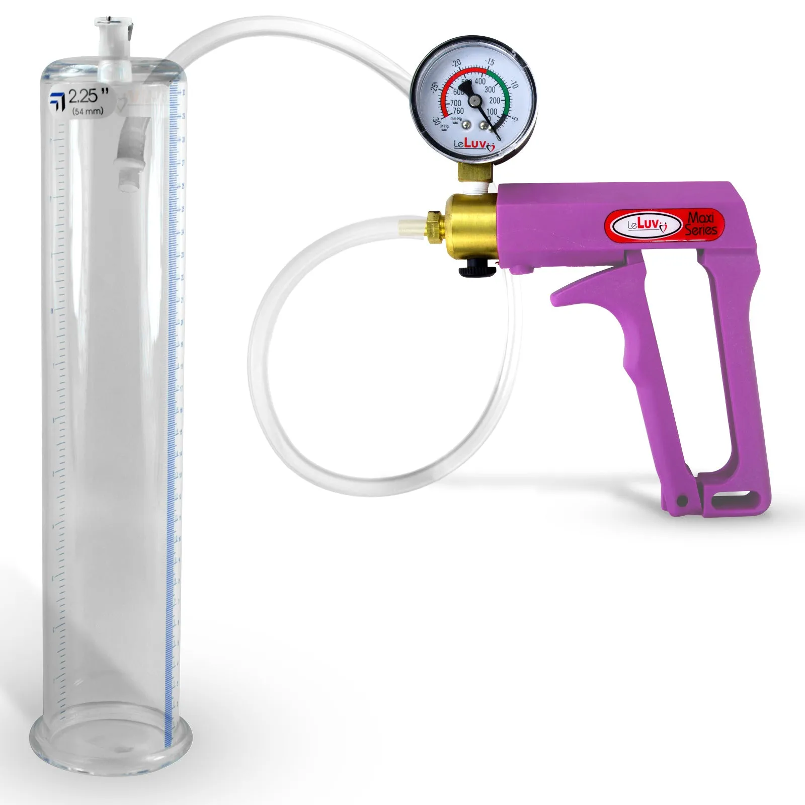 LeLuv Maxi Purple Penis Pump Clear Hose | Gauge/Protected Gauge | Round Flange Cylinder