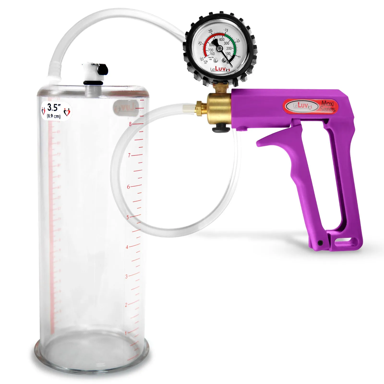 LeLuv Maxi Purple Penis Pump Clear Hose | Gauge/Protected Gauge | Round Flange Cylinder