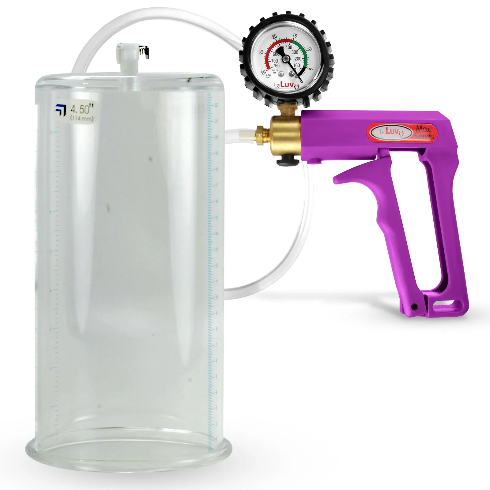 LeLuv Maxi Purple Penis Pump Clear Hose | Gauge/Protected Gauge | Round Flange Cylinder