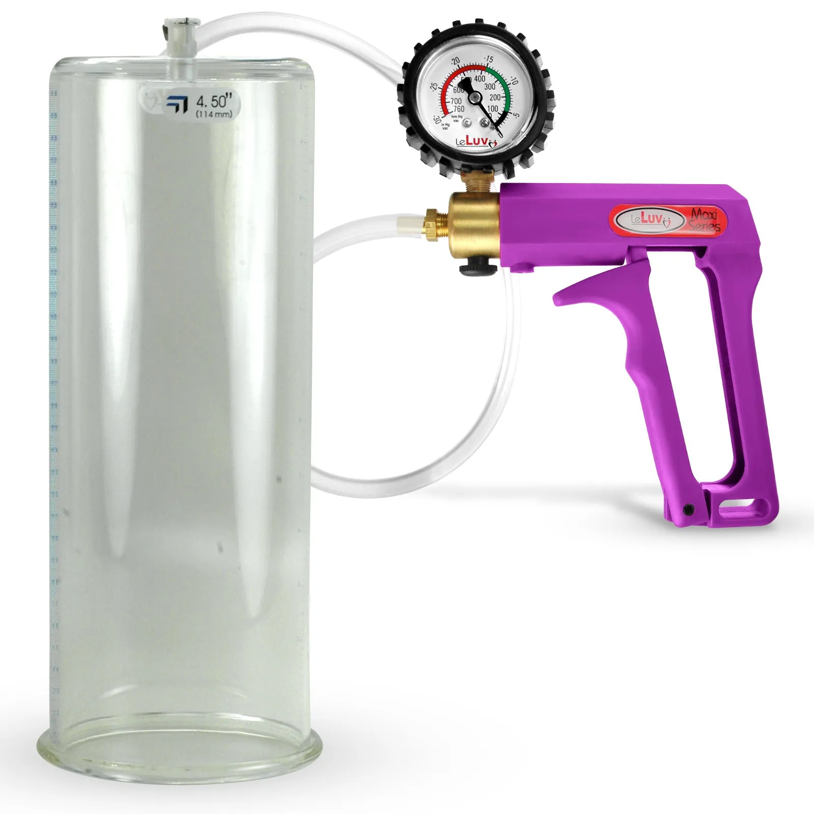 LeLuv Maxi Purple Penis Pump Clear Hose | Gauge/Protected Gauge | Round Flange Cylinder