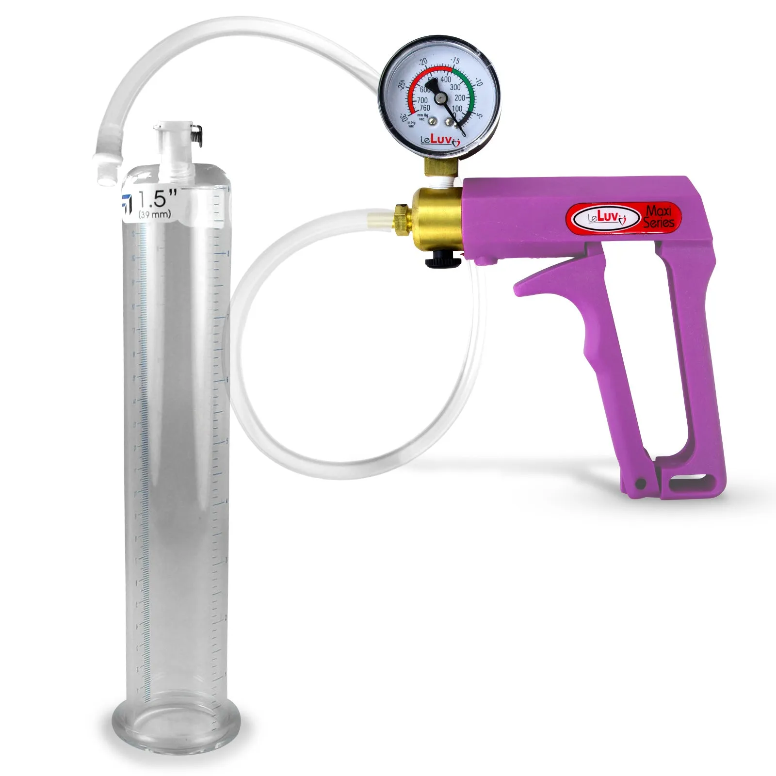 LeLuv Maxi Purple Penis Pump Clear Hose | Gauge/Protected Gauge | Round Flange Cylinder