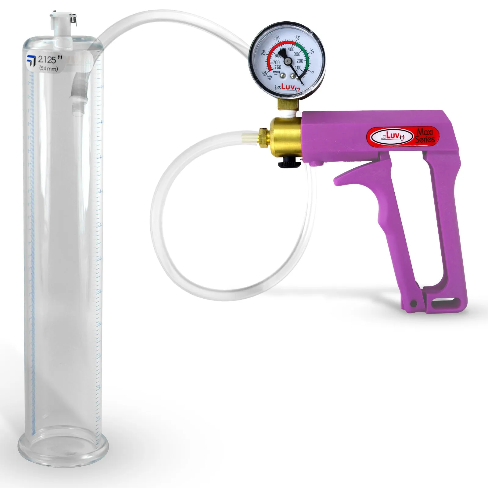 LeLuv Maxi Purple Penis Pump Clear Hose | Gauge/Protected Gauge | Round Flange Cylinder