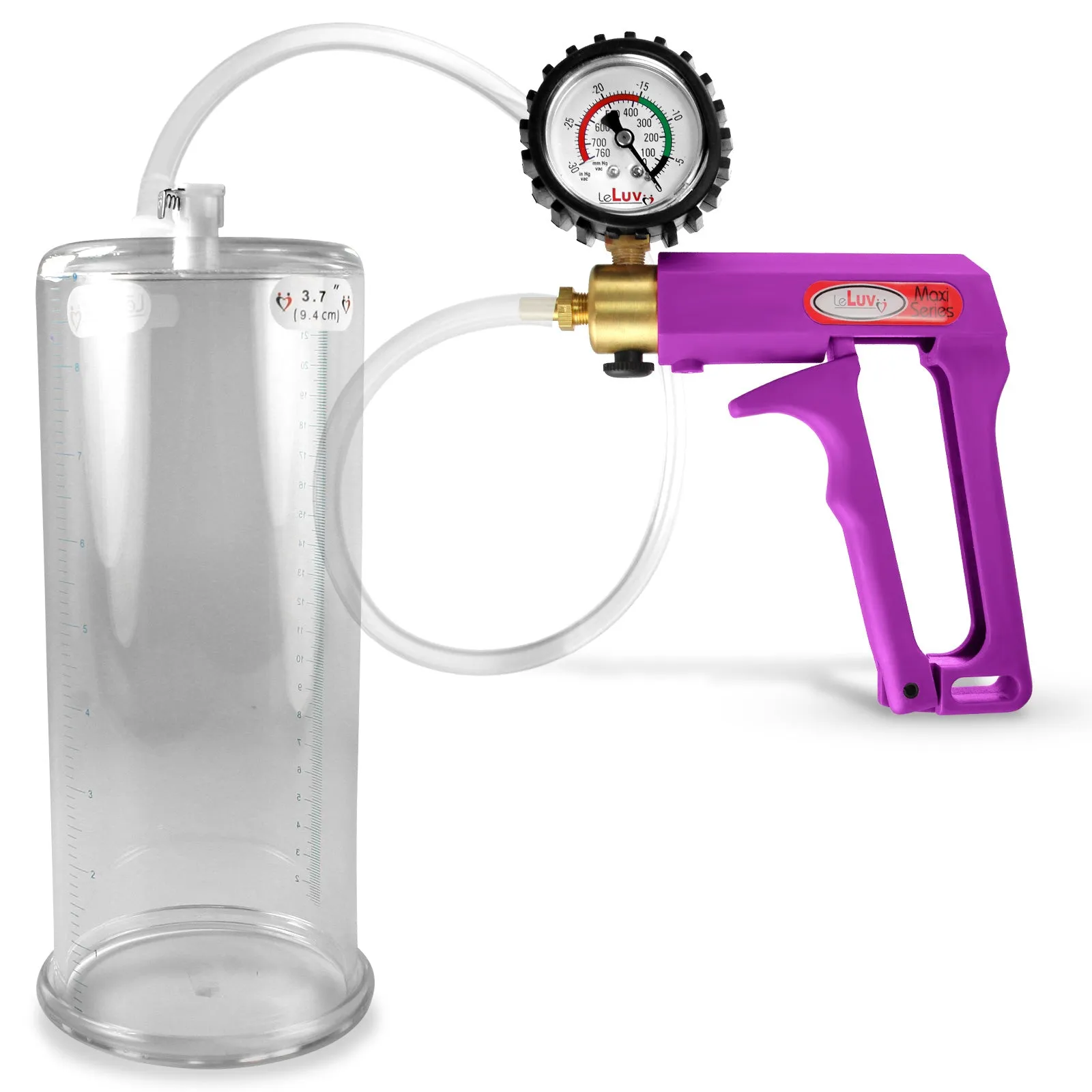 LeLuv Maxi Purple Penis Pump Clear Hose | Gauge/Protected Gauge | Round Flange Cylinder