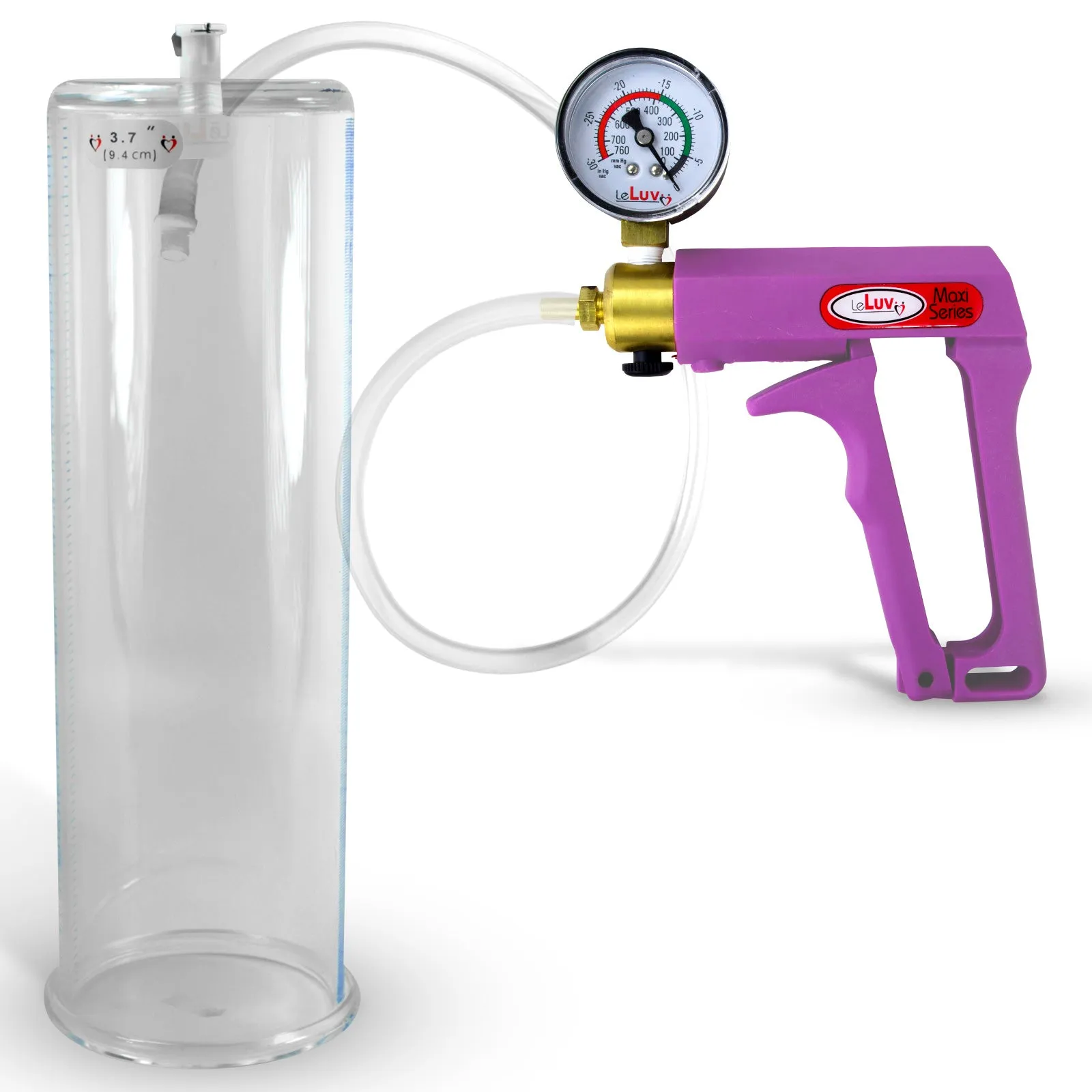 LeLuv Maxi Purple Penis Pump Clear Hose | Gauge/Protected Gauge | Round Flange Cylinder
