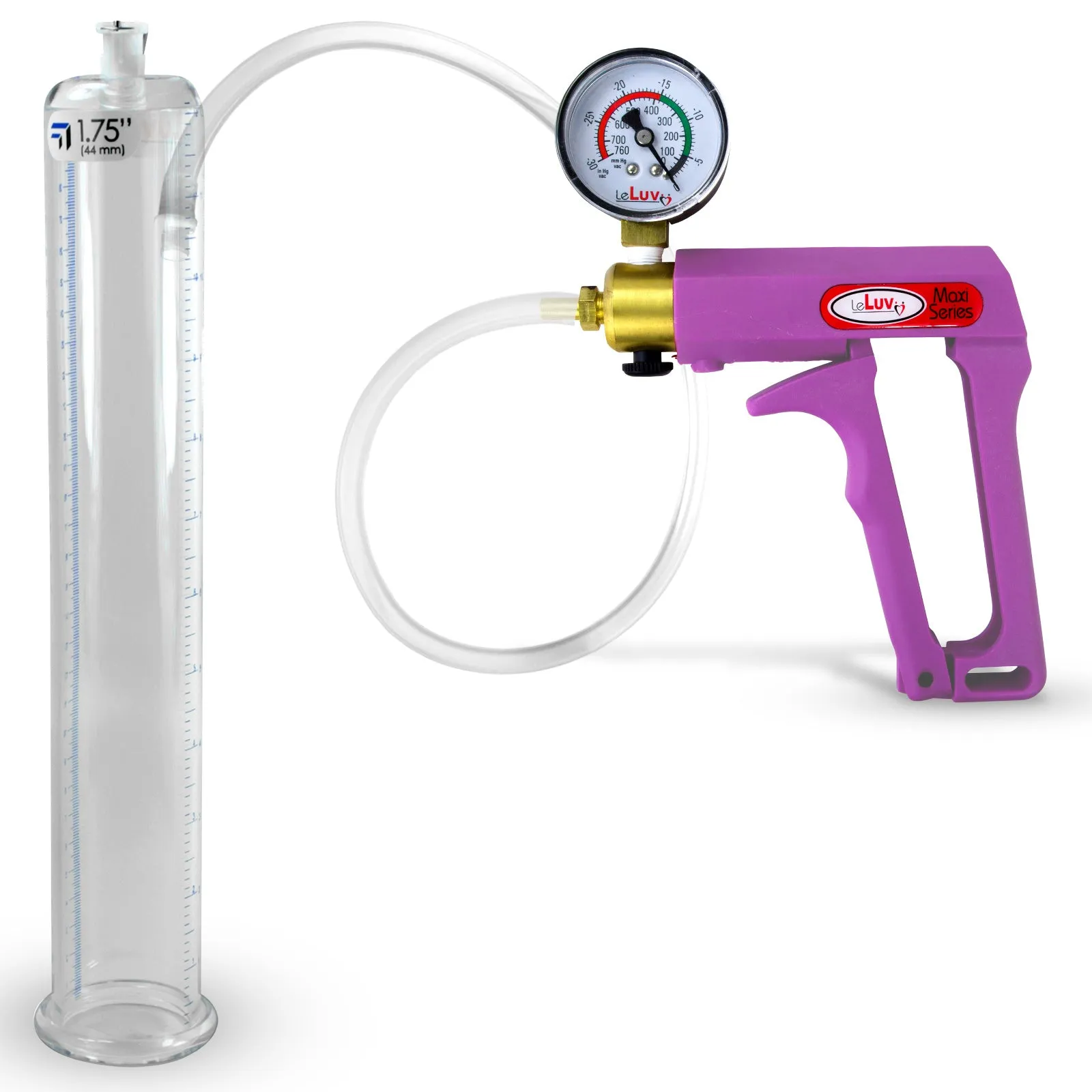 LeLuv Maxi Purple Penis Pump Clear Hose | Gauge/Protected Gauge | Round Flange Cylinder