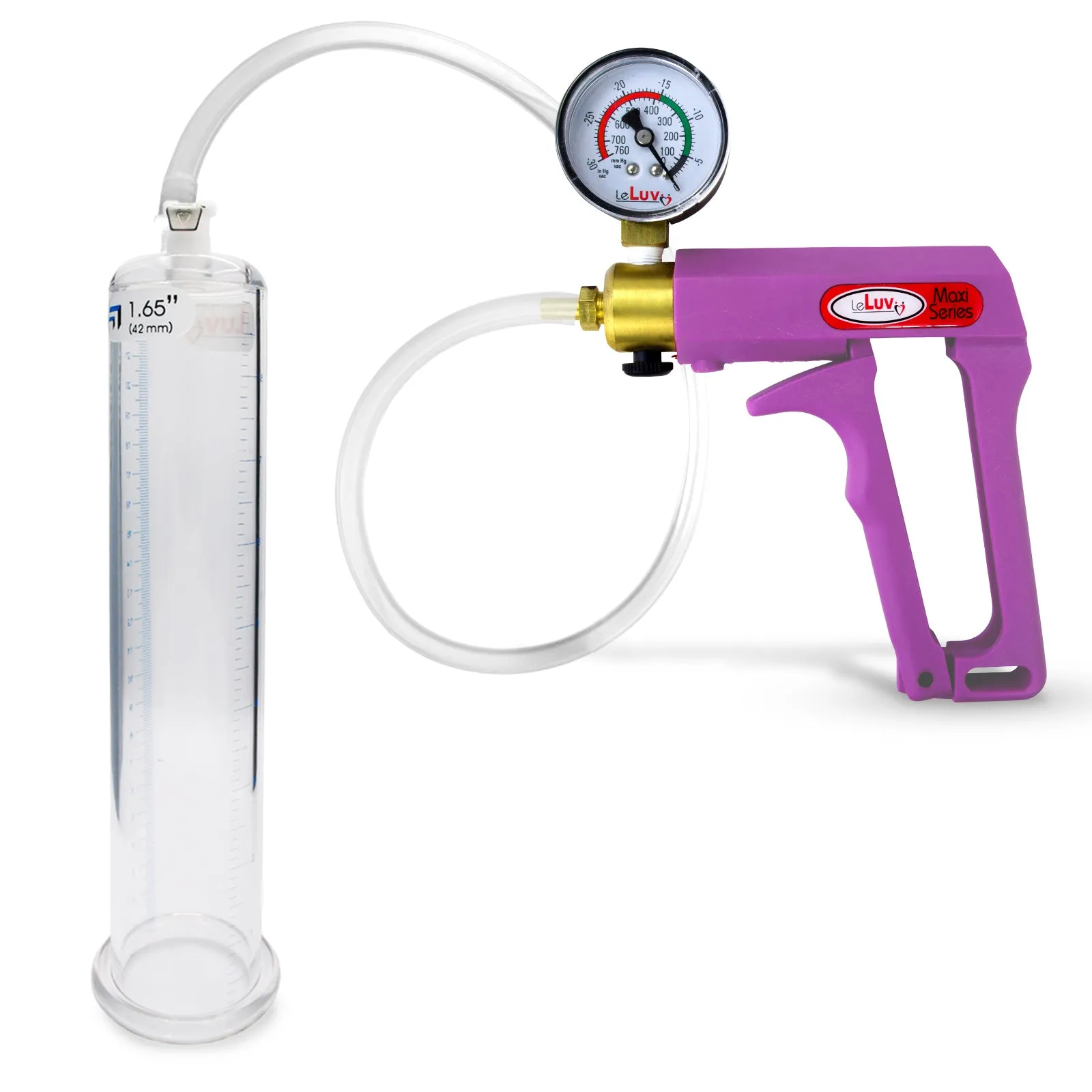 LeLuv Maxi Purple Penis Pump Clear Hose | Gauge/Protected Gauge | Round Flange Cylinder