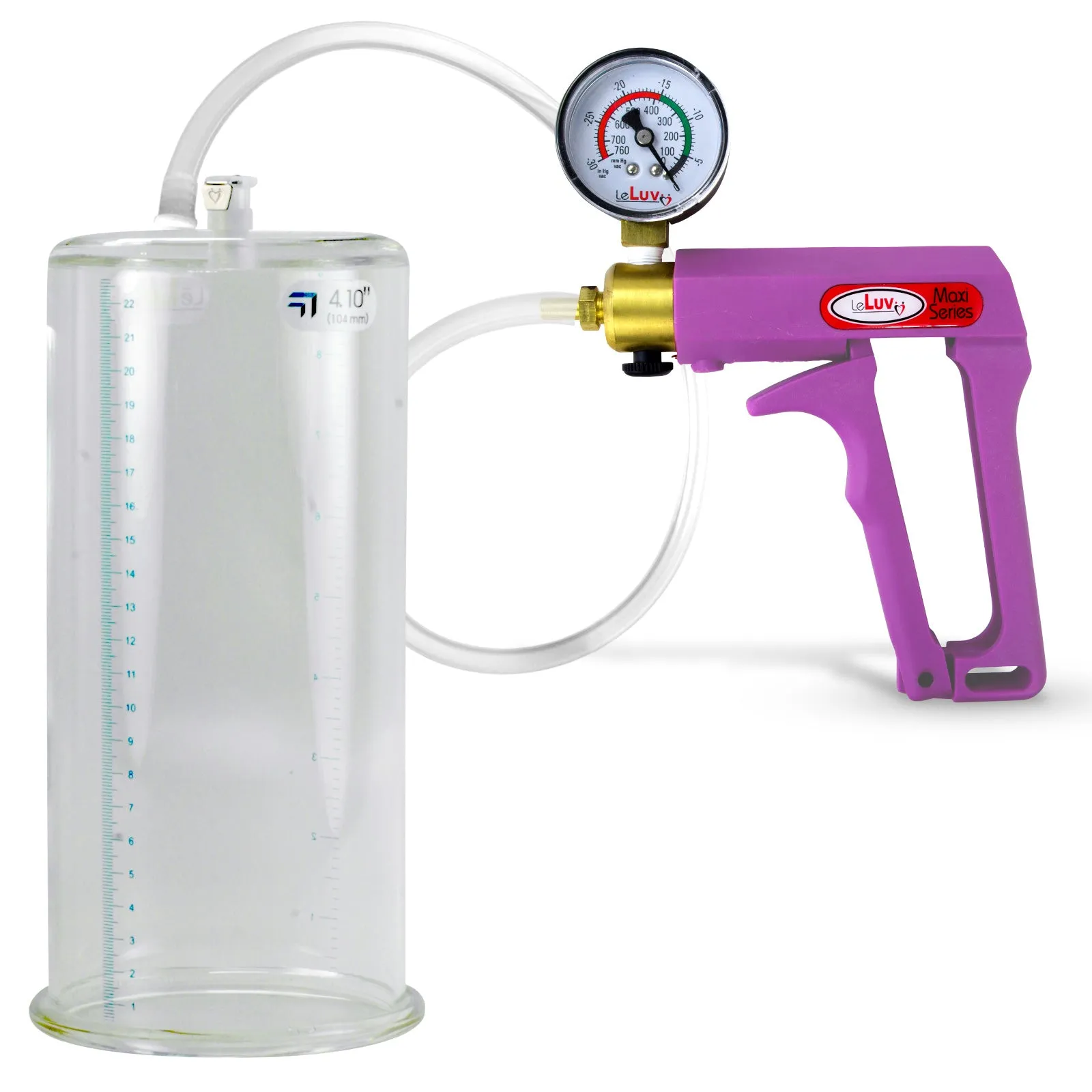 LeLuv Maxi Purple Penis Pump Clear Hose | Gauge/Protected Gauge | Round Flange Cylinder