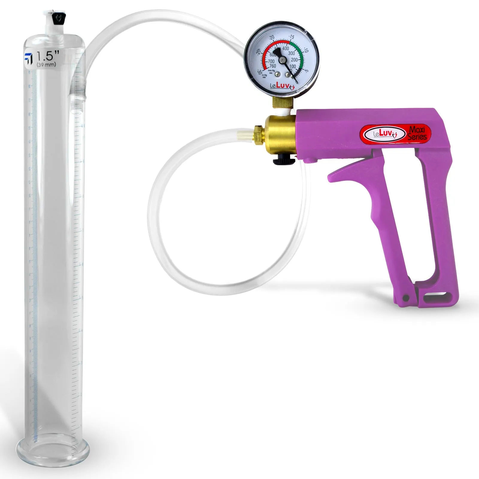 LeLuv Maxi Purple Penis Pump Clear Hose | Gauge/Protected Gauge | Round Flange Cylinder